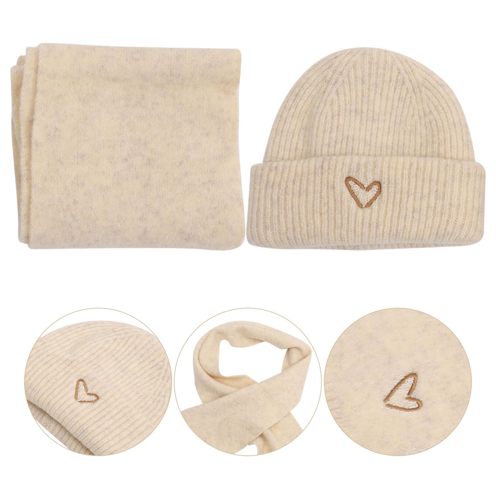 Abaodam Set Caldo Cappello e Sciarpa con Cuore Ricamato per Bambina Cappello Caldo Invernale Morbido e Sciarpa Calda Invernale per attività all’Aperto Accessori Comfort e Protezione per