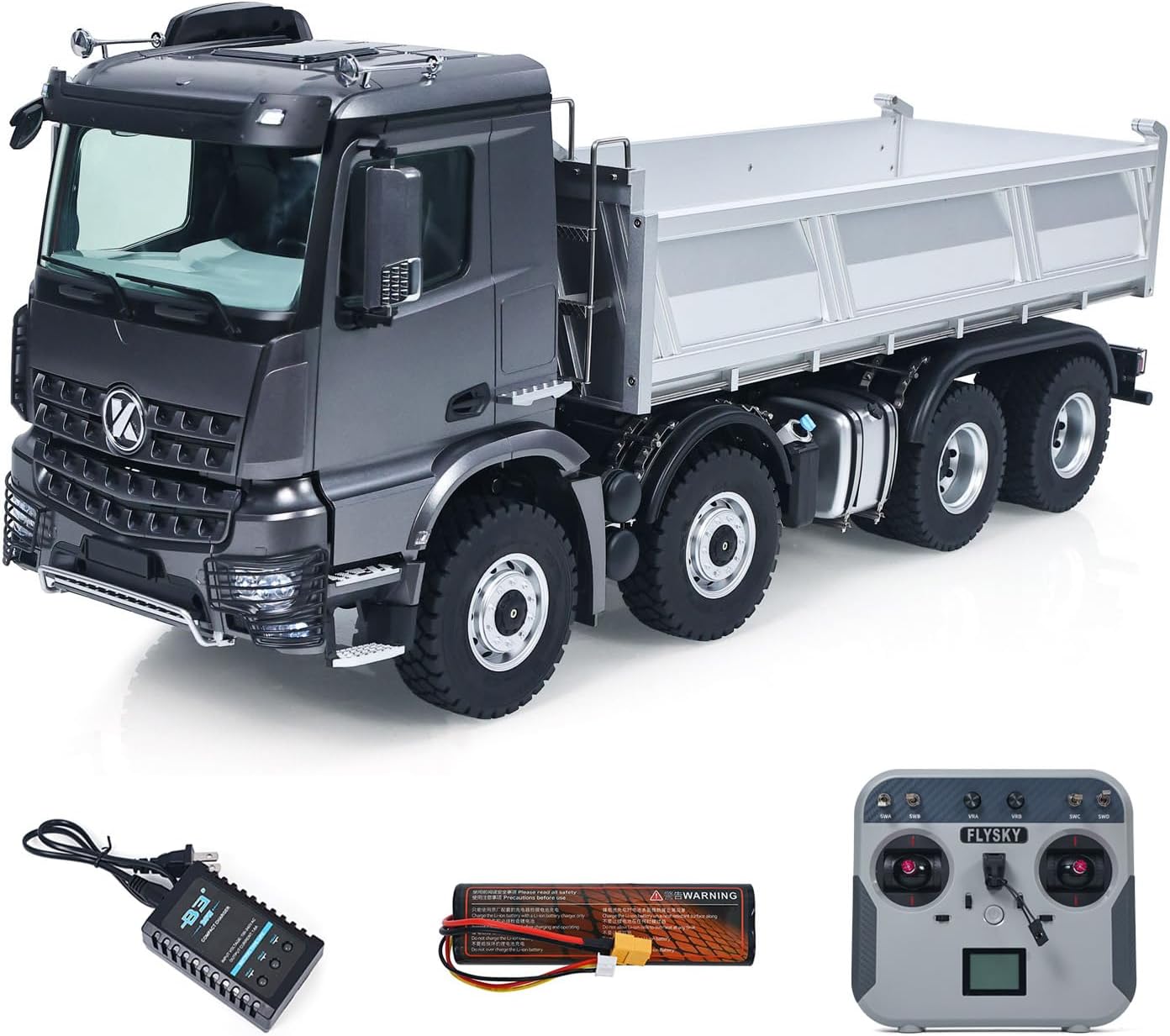 RTR Kabolite 8X8 1/14 RC Dump Truck K5703 Electric Lifting Remote Control Tipper Model 2Speed Gearbox Lights Sound System Hobby Grade Truck Model for Ages 14+(Grey)