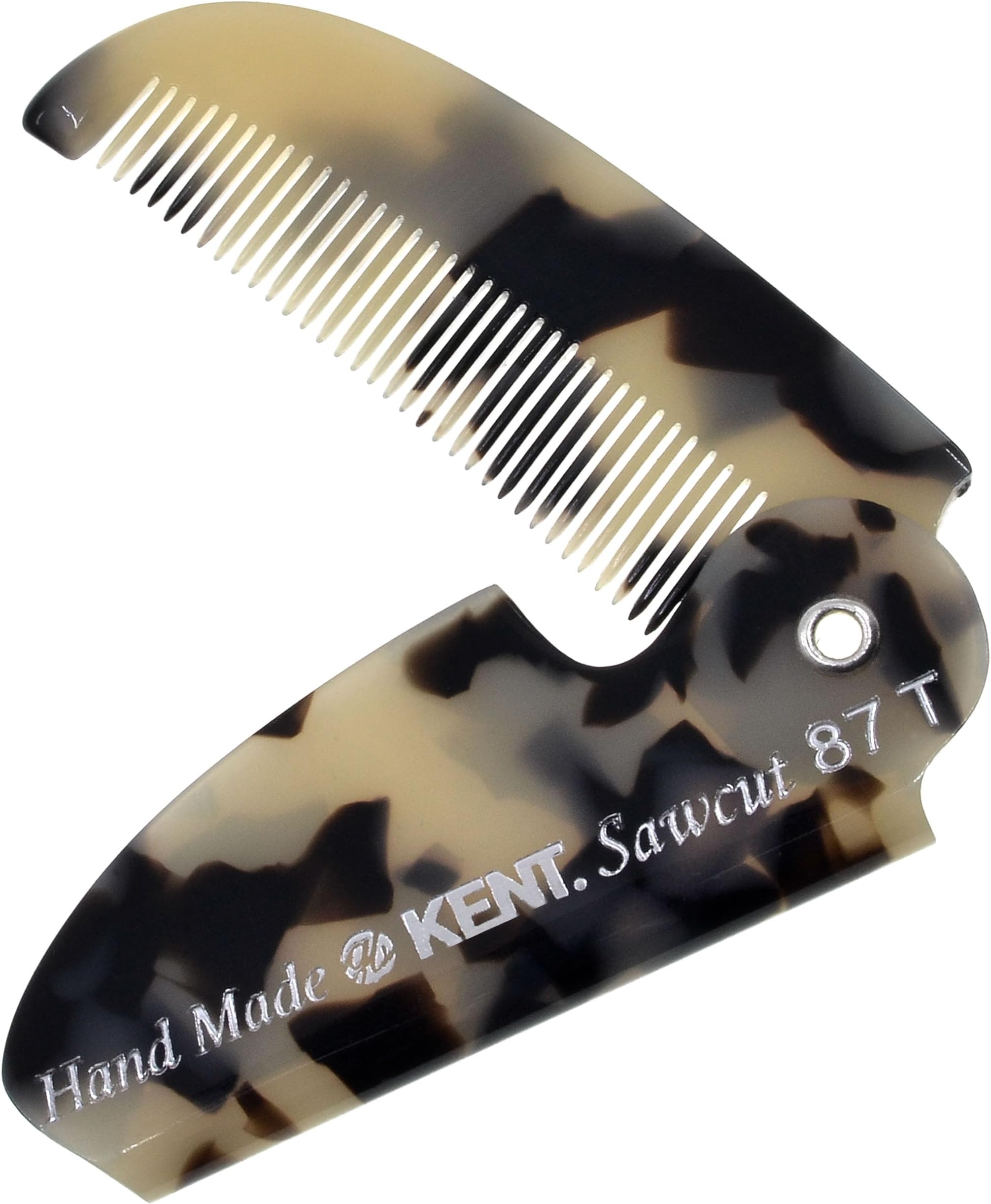 Kent87T TW Handmade Folding Pocket Comb for Men, Fine Tooth Hair Comb Straightener for Everyday Grooming Styling Hair, Beard or Mustache, Use Dry or with Balms, Saw Cut Hand Polished, Made in England