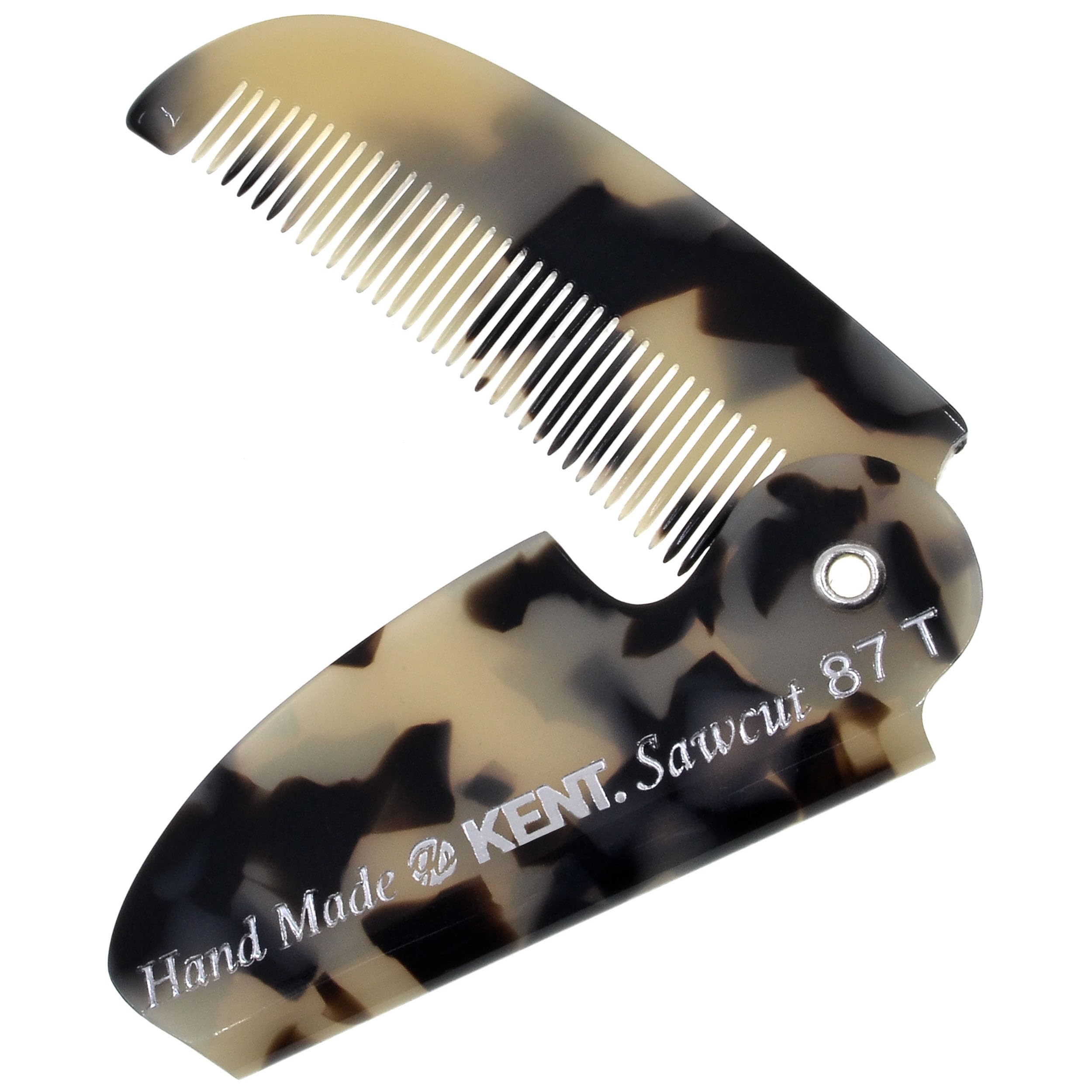 Kent87T TW Handmade Folding Pocket Comb for Men, Fine Tooth Hair Comb Straightener for Everyday Grooming Styling Hair, Beard or Mustache, Use Dry or with Balms, Saw Cut Hand Polished, Made in England