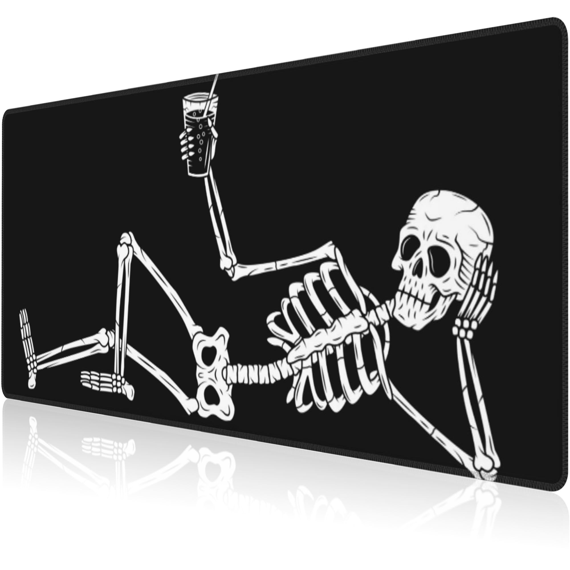 Mouse Pad, Large Skeleton with Cocktail Desk Mat, Extended Non-Slip Gaming Keyboard Mousepad Desk Pad, Thick Stitched Edges Waterproof Mouse Mat 31.5"