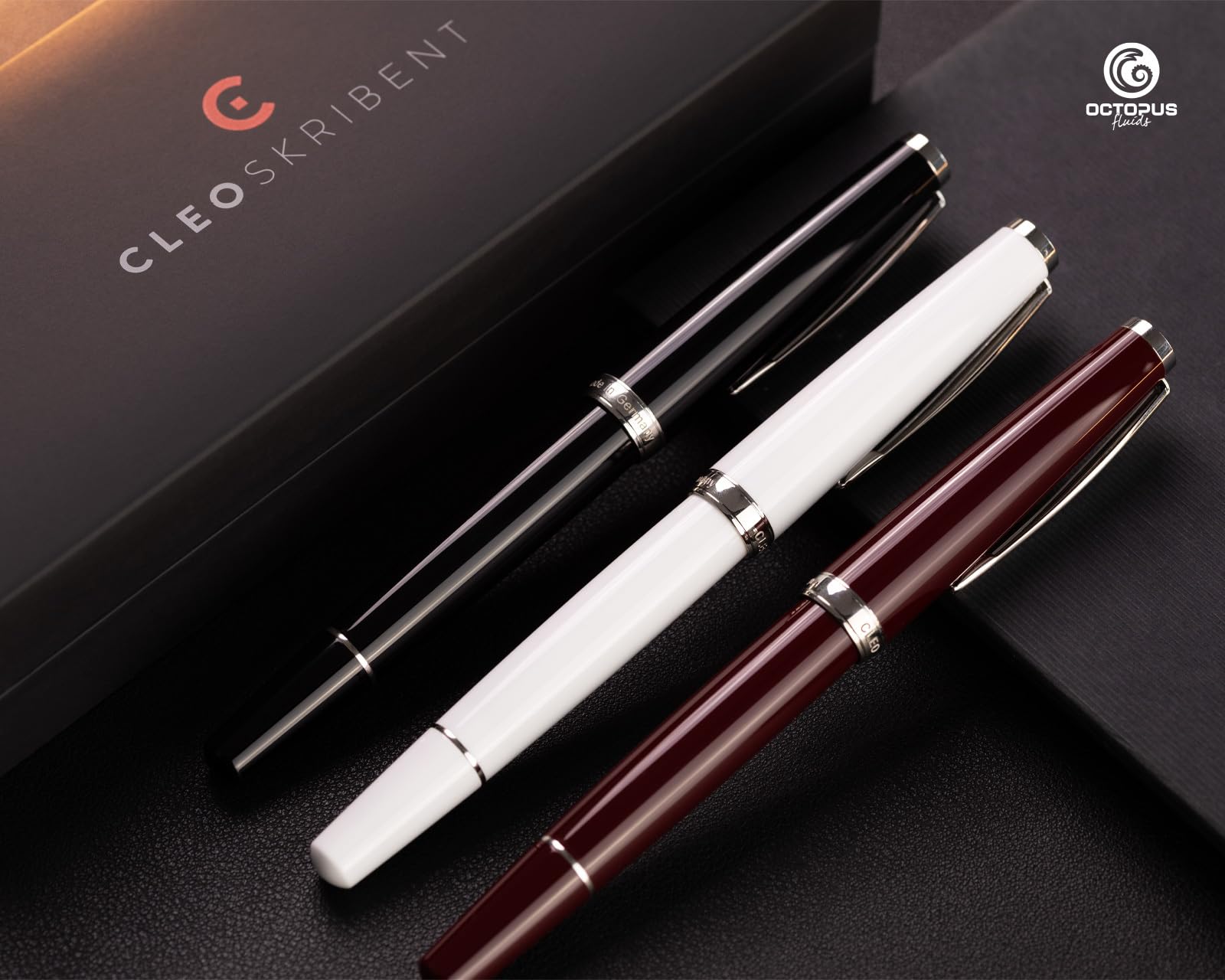Octopus Cleo Skribent Classic Palladium, zestaw piór wiecznych, pióro tłokowe, pióro M i tusz 30 ml, czerwony