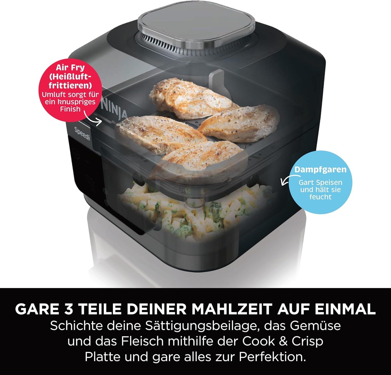 Ninja Speedi ON500EU multicooker, 5,7 l, multicooker, frytkownica na gorące powietrze, powolne gotowanie, grillowanie, pieczenie, czarna