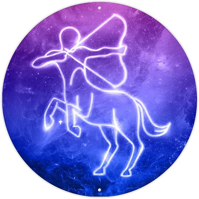 Purple Blue Universe Sagittarius Metal Signs for Garage Zodiac Constellations Metal Sign Astrology Sagittarius Zodiac Hanging Novelty Sign Farmhouse Decor for Living Room Bedroom Workshop