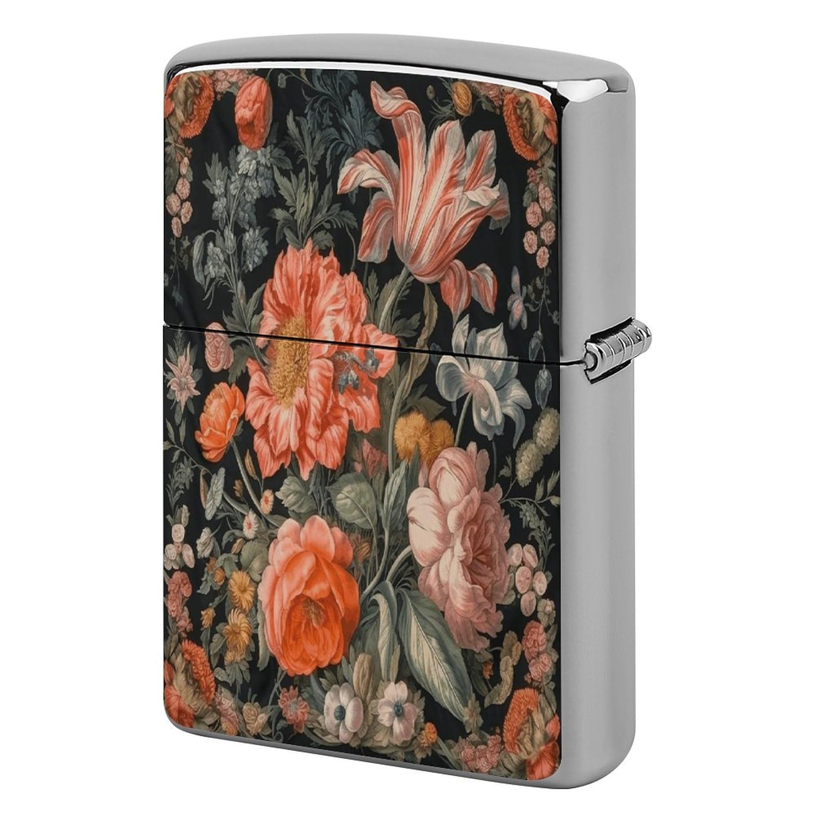 Fekiloot Style Orange Flower Pattern Lighter Case Cover Metal Lighter Case