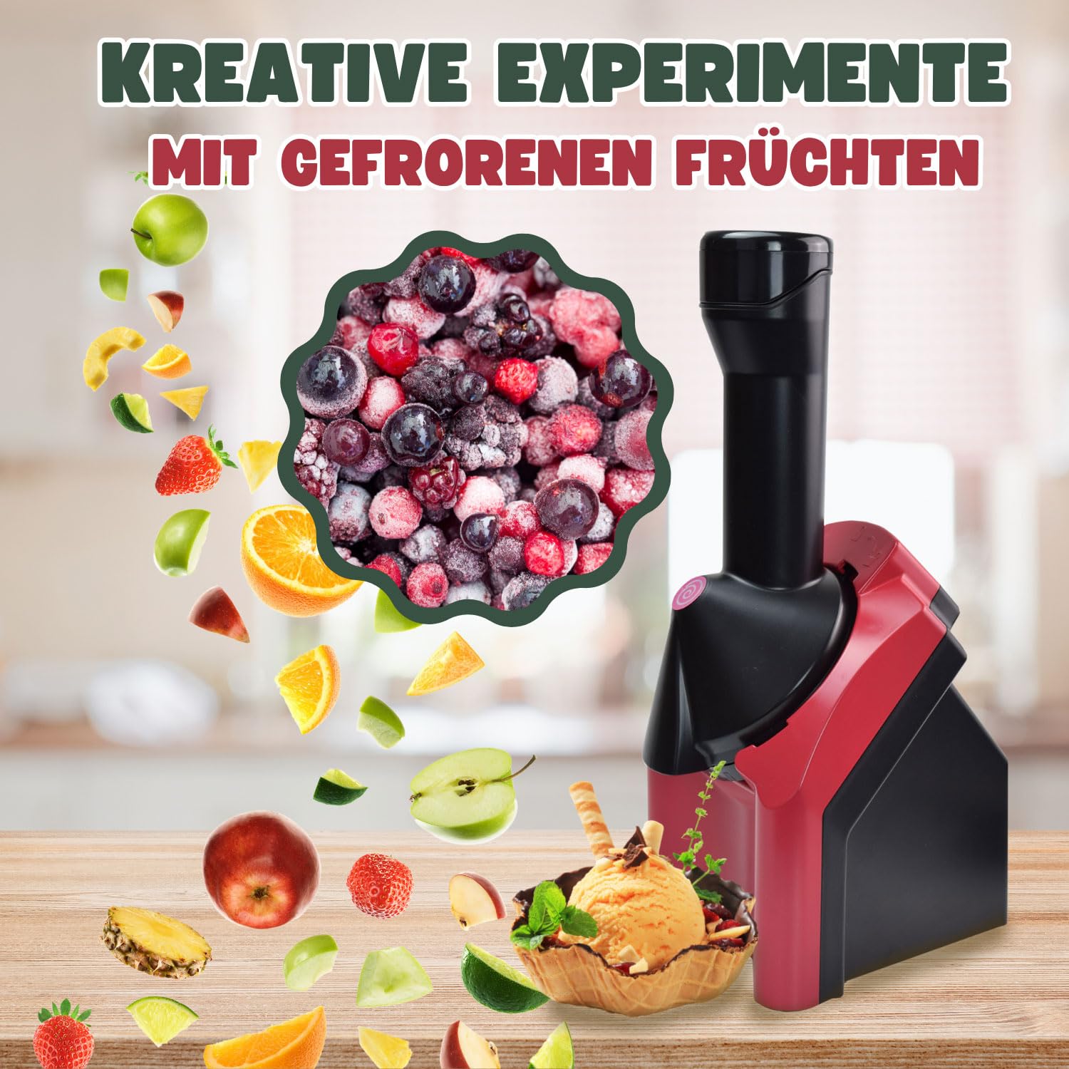 Syntrox Germany Eismaschine Woron für gefrorene Früchte | Frozen Fruit Ice Cream Maker, Eis zuhause herstellen, Eisbecher Zubehör, mit Gefrierfunktion