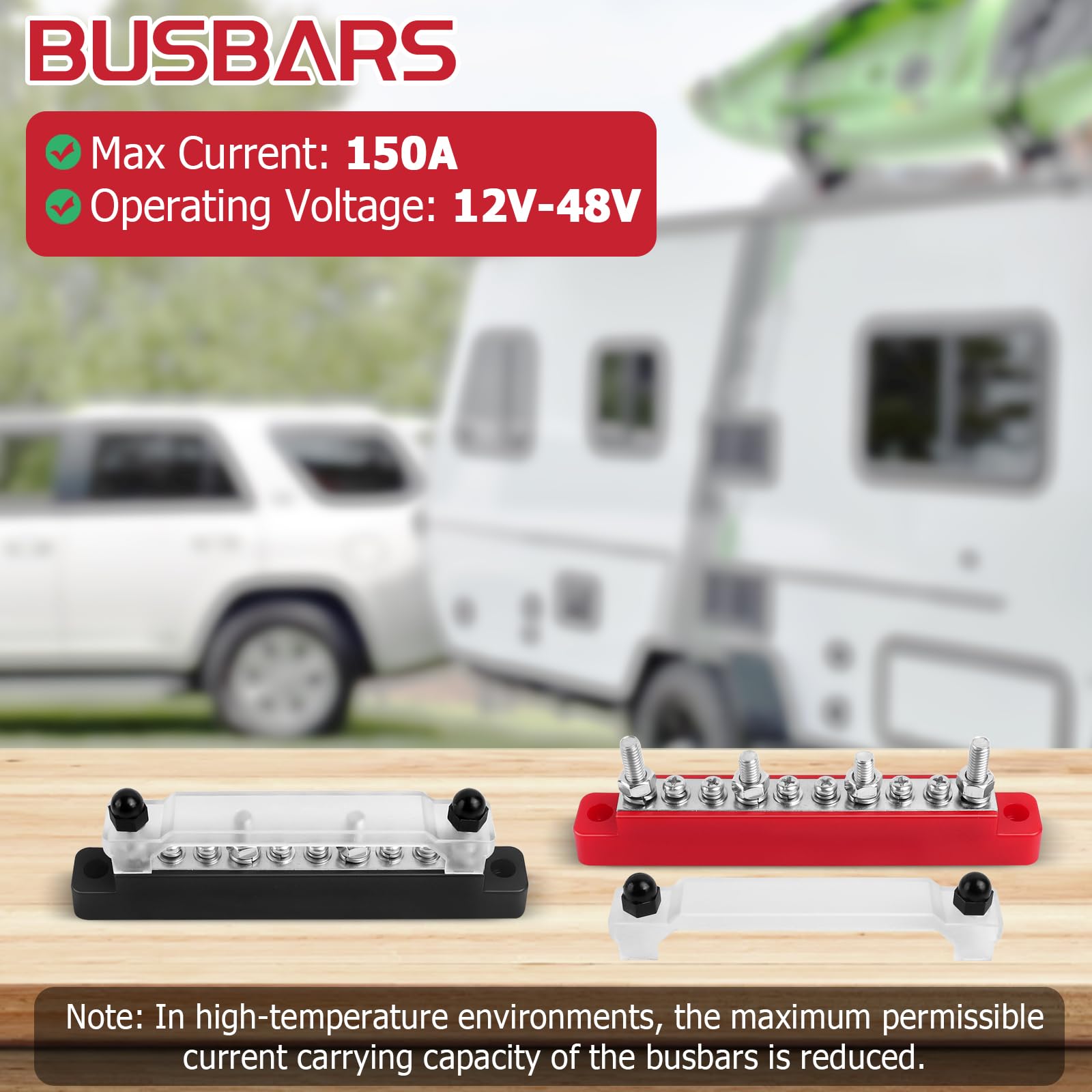 Bloc de Distribution D'alimentation 12V-48V DC Barres de Distribution D'énergie BusBar 150A avec 6 x M4 & 4 x M6 Boulons de Borne, Bloc de Connexion de Batterie pour Voitures, Camping-Cars, navires