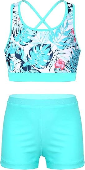 Maillot De Bain Bebe Fille Maillot De Bain 2 Pièces Fille Runhomal - Tankini & Short - Imprimé Hawaïen - 5-16 Ans Maillot De Bain Fille 12 Ans