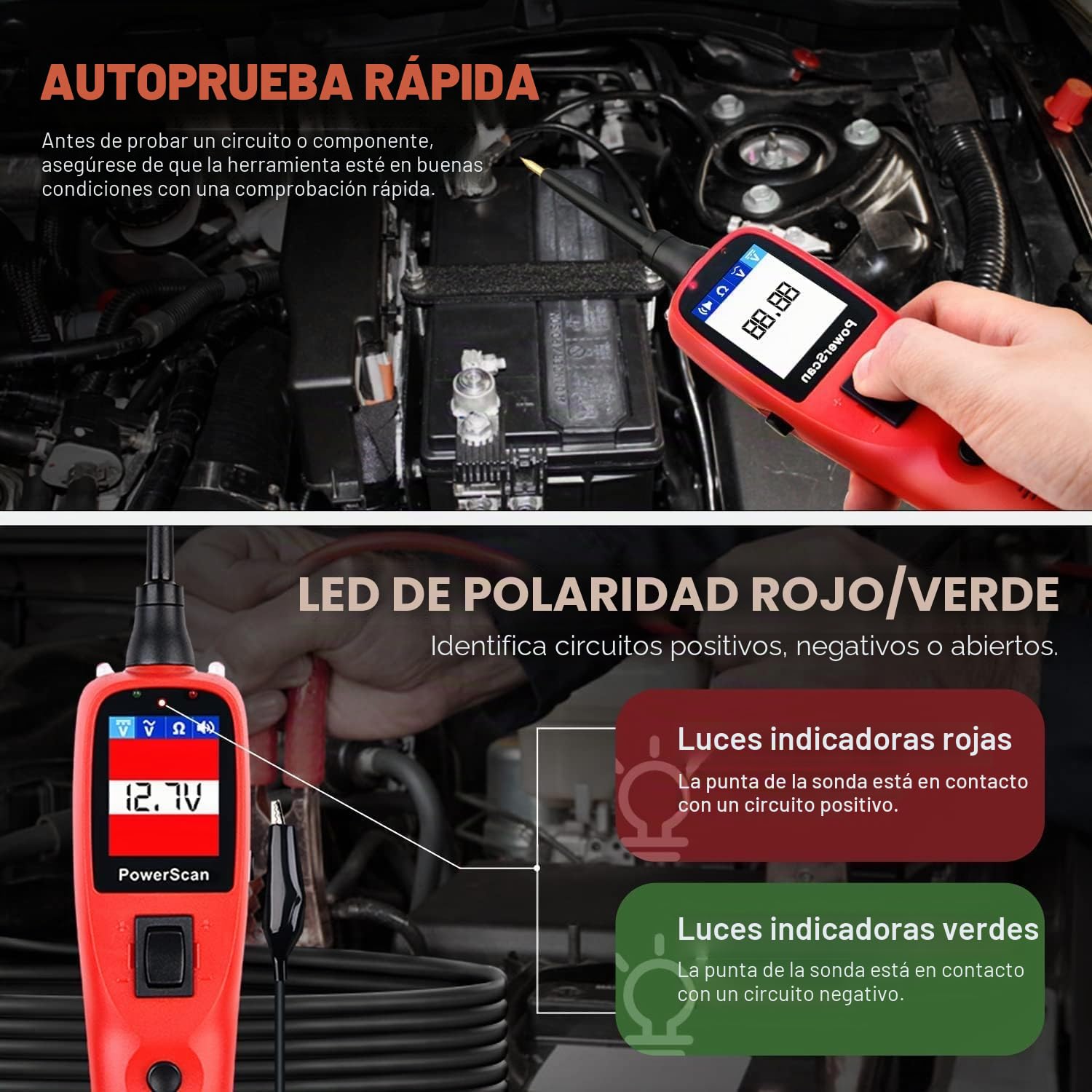 Autel PowerScan PS100 Kit Sonda Circuito, Herramienta Diagnóstico Sistema Eléctrico 12V 24V,Lectura Resistencia Corriente CA/CC, Activación Componente,Prueba Corto/Tierra/Continuidad/Remolque,6M Cable