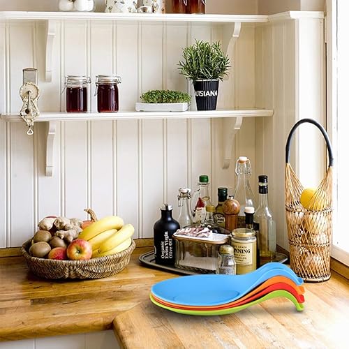 Vista 6 de iNeibo Silicone Spoon Rest for Stove Top Set of 4 – Heat-Resistant Cooking Spoon Rest for Spatula, Spoons or Tongs, Framhouse Decor, Housewarming