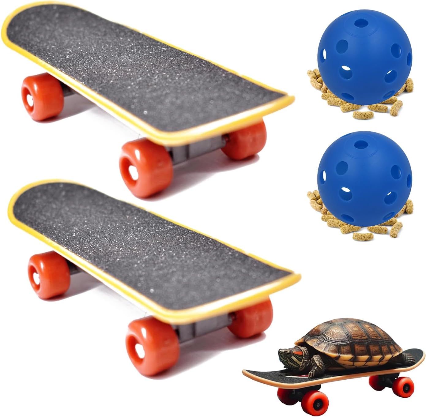 Tortoise Skateboards and Treat Balls Sets of 2, Mini Walking Reptile Skateboard Toys, Turtle Fast Skate Accessory Funny Pet Parrot Playing Training Toy (Blue)