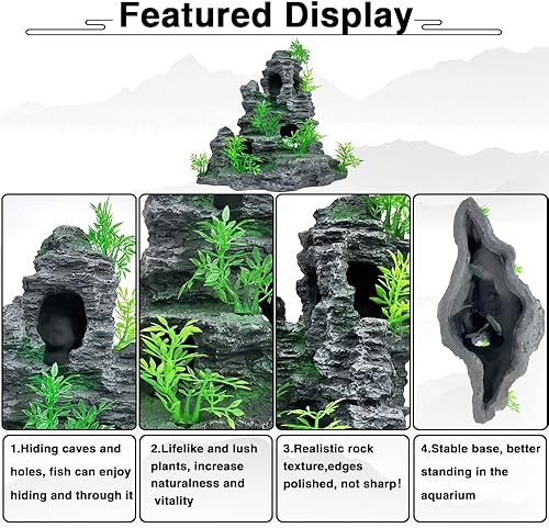 Miniatura 3 de Decoración de acuario grande y alta, decoración de pecera para acuario, vista de montaña, adorno de acuario, cueva de casa de árbol para tanque