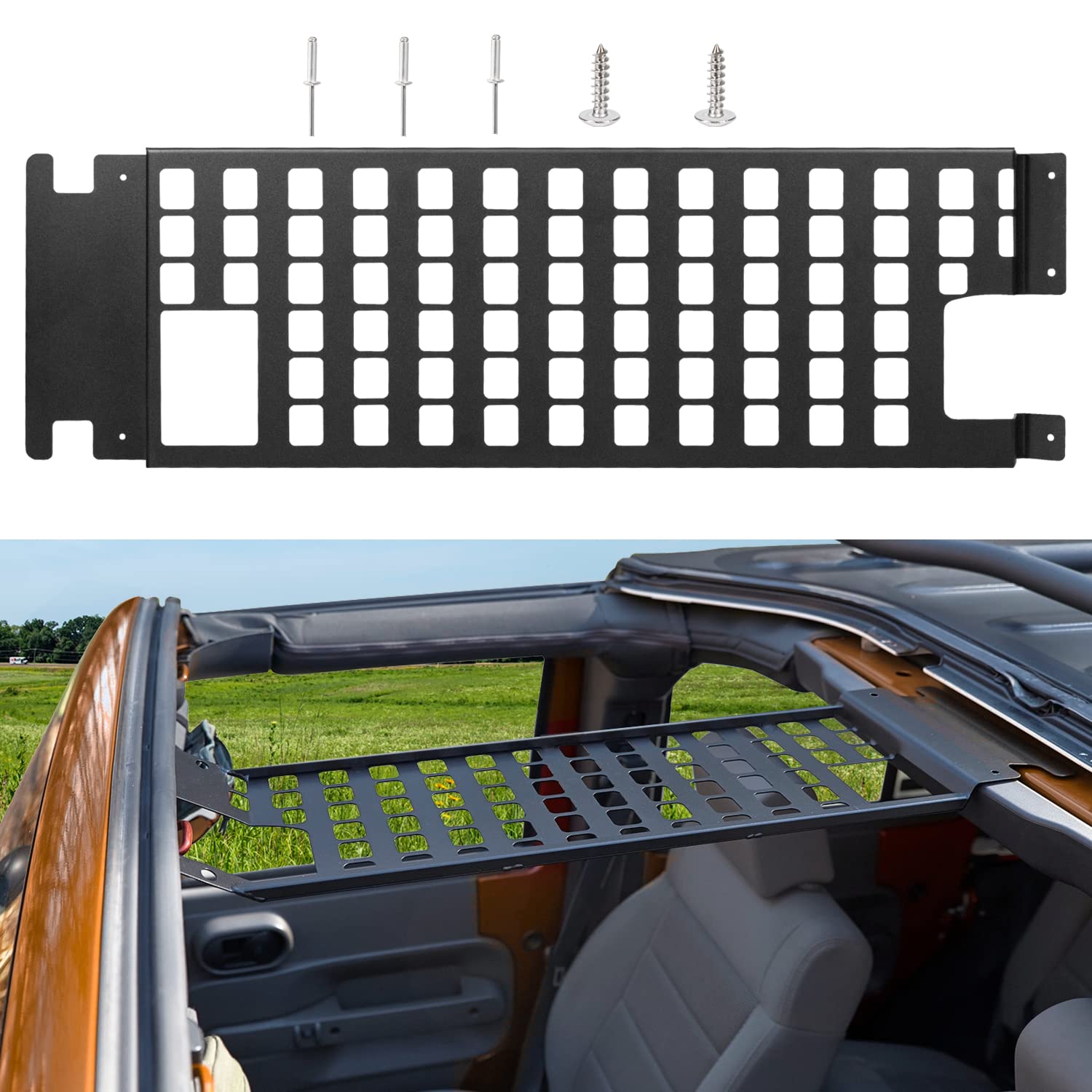 Photo 1 of Top Roof Rack Cargo Hard Top Molle Panel for 2007-2018 Jeep Wrangler JK (4-Door) Luggage Storage Carrier Metal Shelf Exterior Accessories