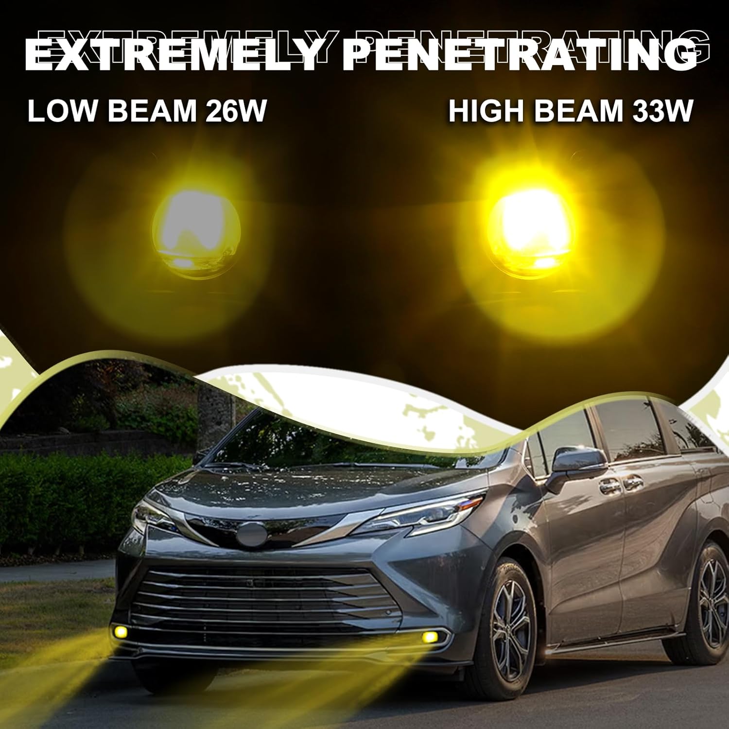 60watts/pair Led Fog Lights Fit For Toyota Sienna Tacoma 4runner LE XLE XSE Limited Platinum 2021 2022 2023 2024 Warm Amber Fog Lights Assembly (FOG LED- 2)