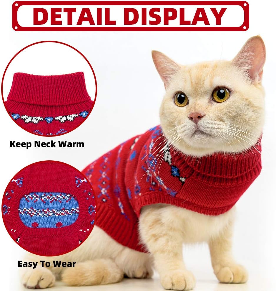 BINGPET Cat Sweater - Cat Winter Sweater with Snowflake - Soft Turtleneck Knitted Kitten Puppy Apparel, Winter Pet Clothes for Cold Weather