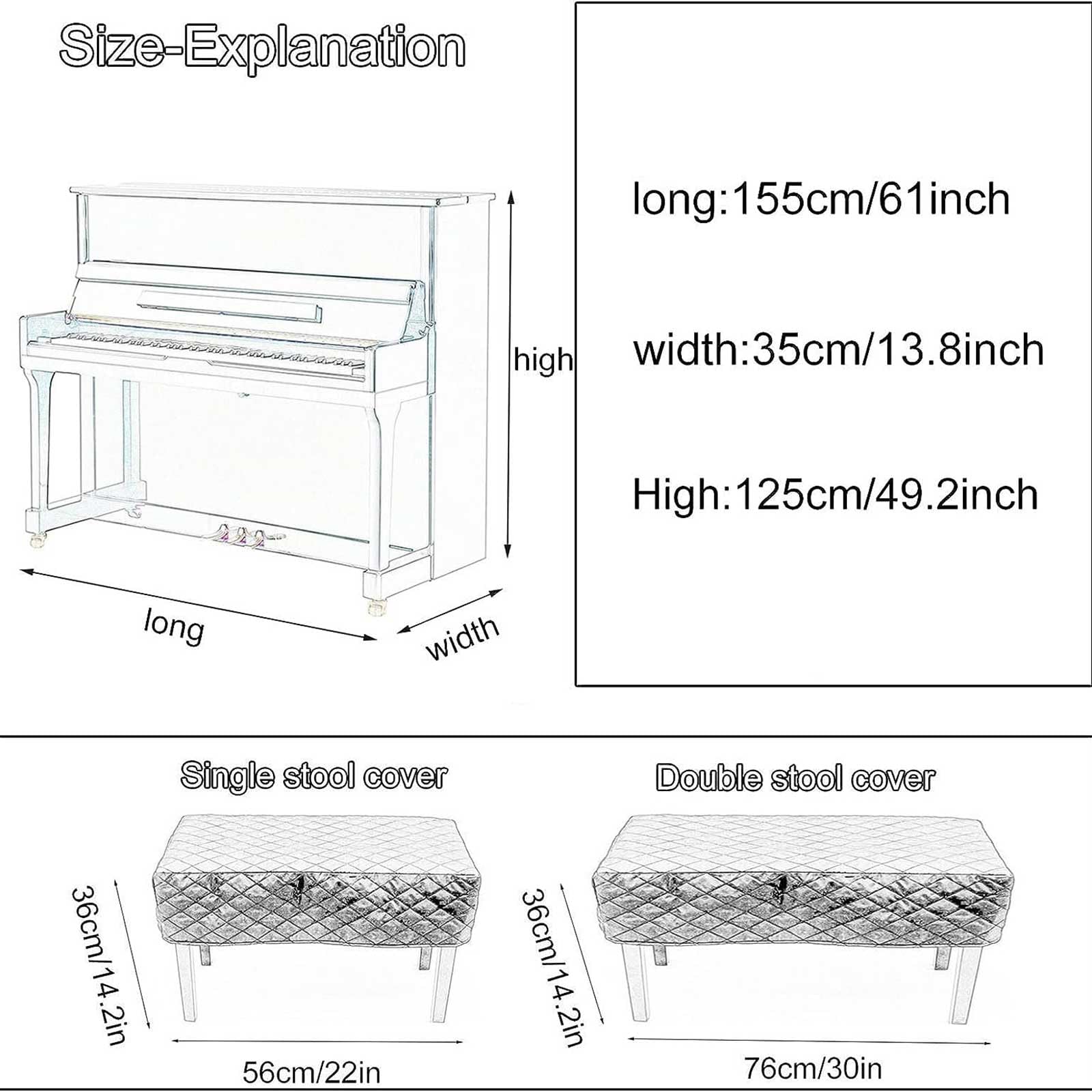 LekLai Funda Protectora para Piano - Funda Completa para Piano Lavable Vertical con Combinación de Funda para Taburete, Funda Protectora para Piano Infantil Engrosada + Funda para Taburete Opcional,