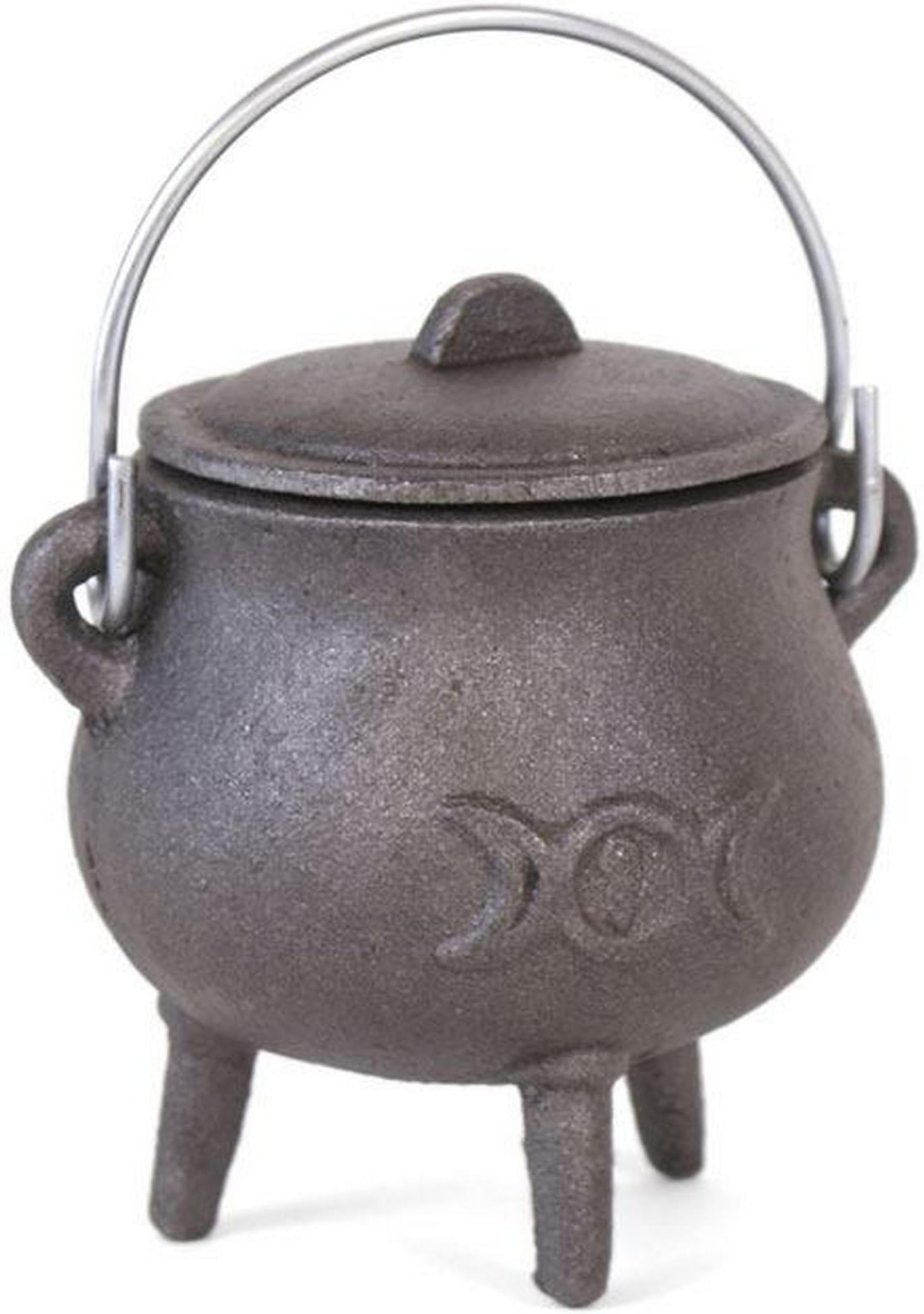 Something Different Cast Iron Cauldron with Triple Moon Design, Metal, Black, 7.5 x 6.3 x 11 cm