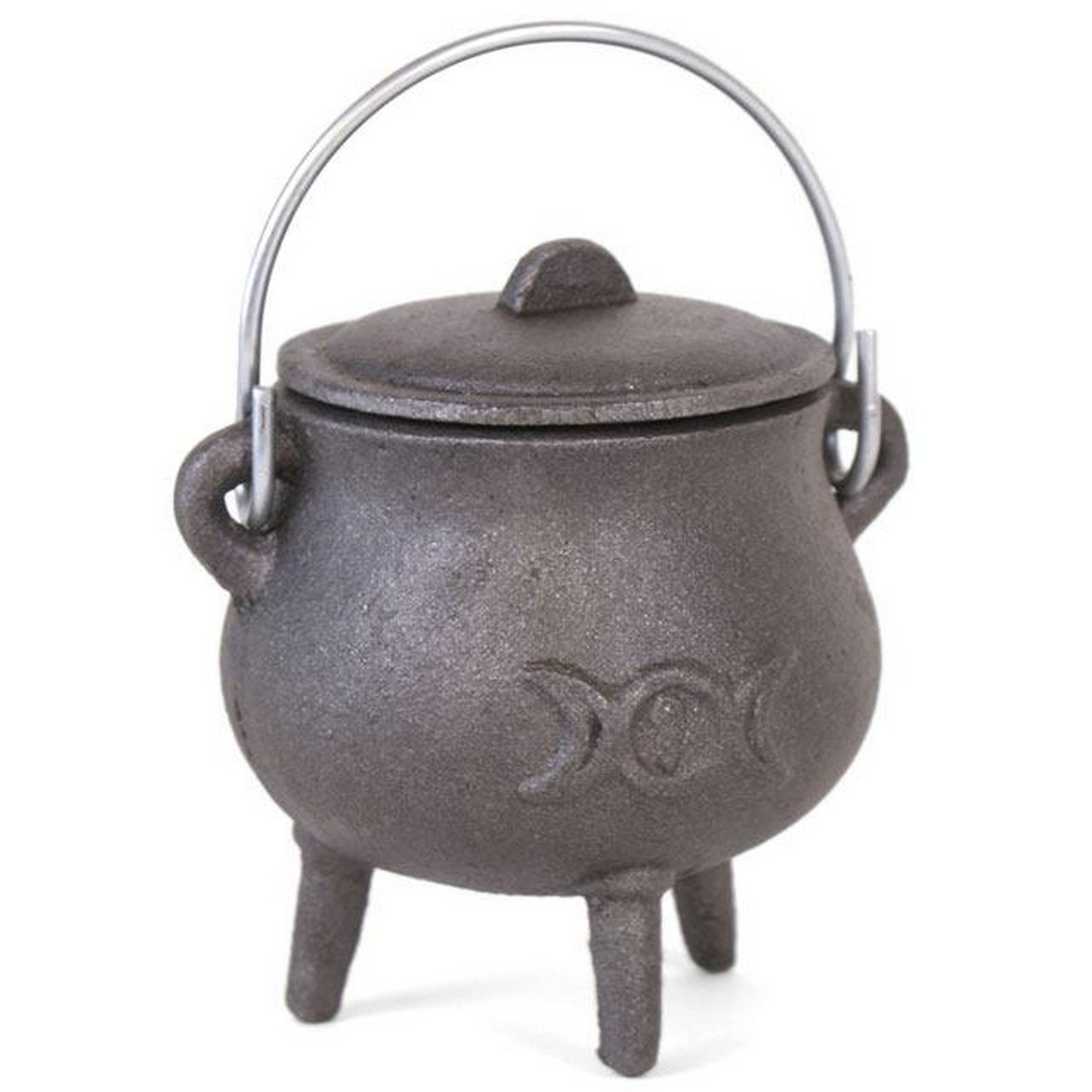 Something Different Enchanting Dark Grey Triple Moon Cast Iron Cauldron - 11cm x 10cm (1 Pc) Durable Material - Perfect for Rituals, Incense & Decor