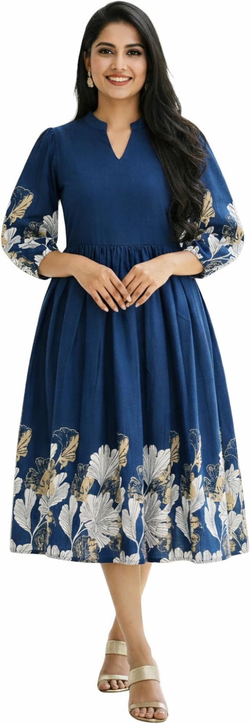 Women's V-Neck A-Line Maxi Western Dress for Women Elegant Casual Wear Dress for Girls & Womens