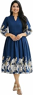 KHILORI Women's V-Neck A-Line Maxi Western Dress for Women Elegant Casual Wear Dress for Girls & Womens Price In India