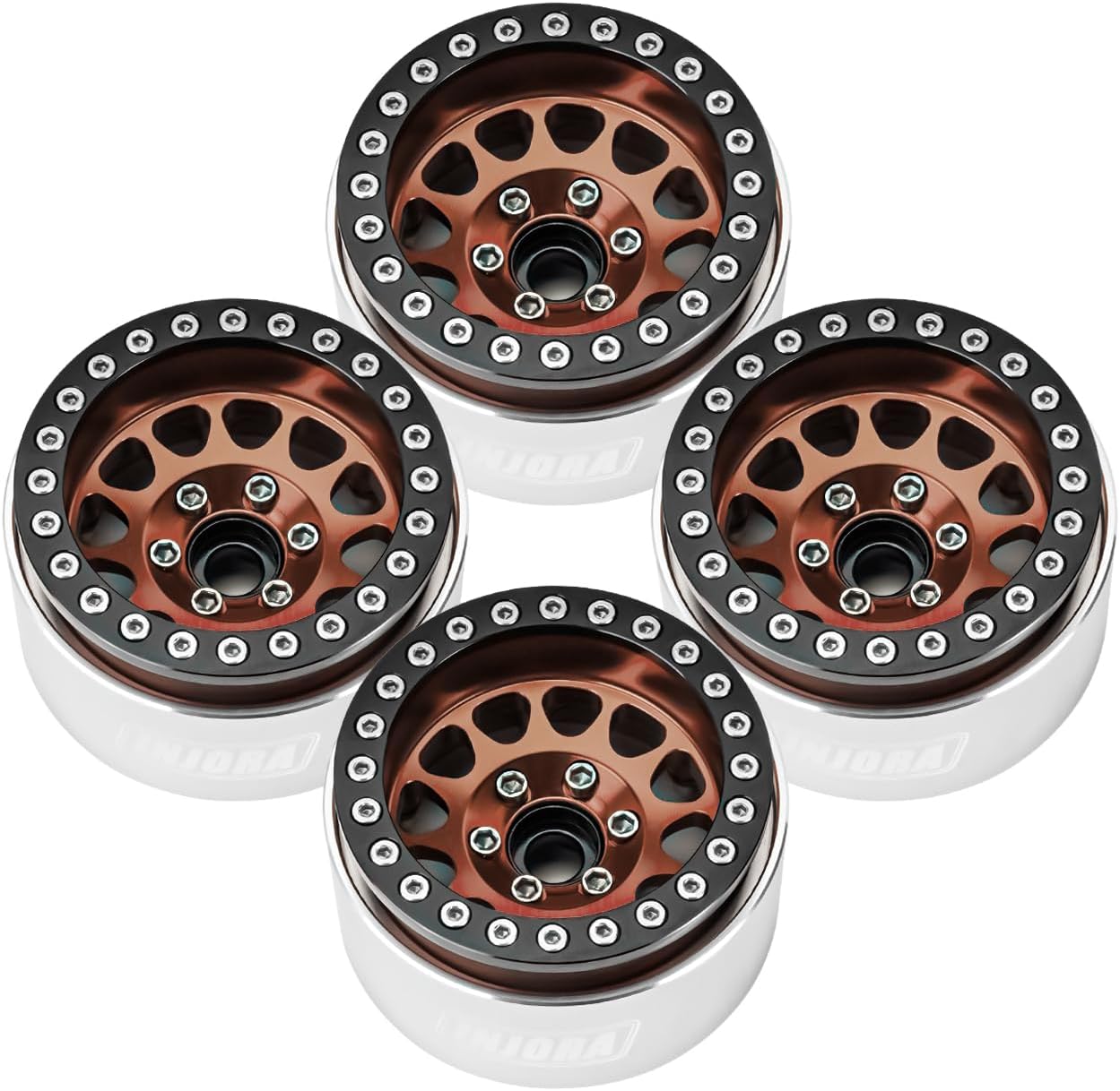 INJORA 1.9 Beadlock Wheel Deep Dish Negative Offset 10.4mm Wheel Rim for 1/10 RC Crawler Auto Axial SCX10 90046 AXI03007 TRX4 VS4-10 Gen8 MST CFX(Black＆Copper)