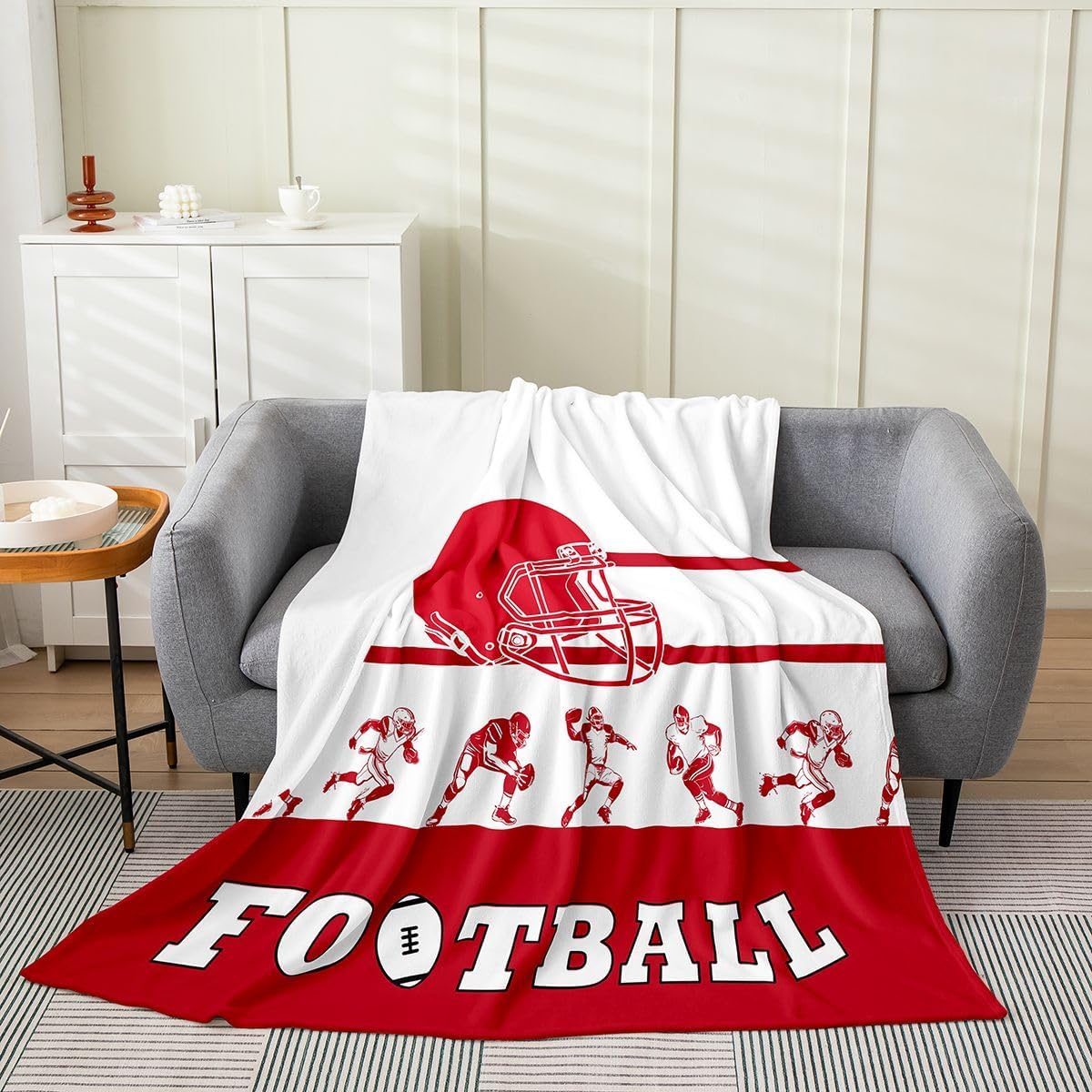 Erosebridal Football Flannel Blanket 90x90 inch,Football Throw Blanket for Kids Boys Girls,White Blue Orange Sports Bed Blanket,Football City Team Fleece Blanket for Bed