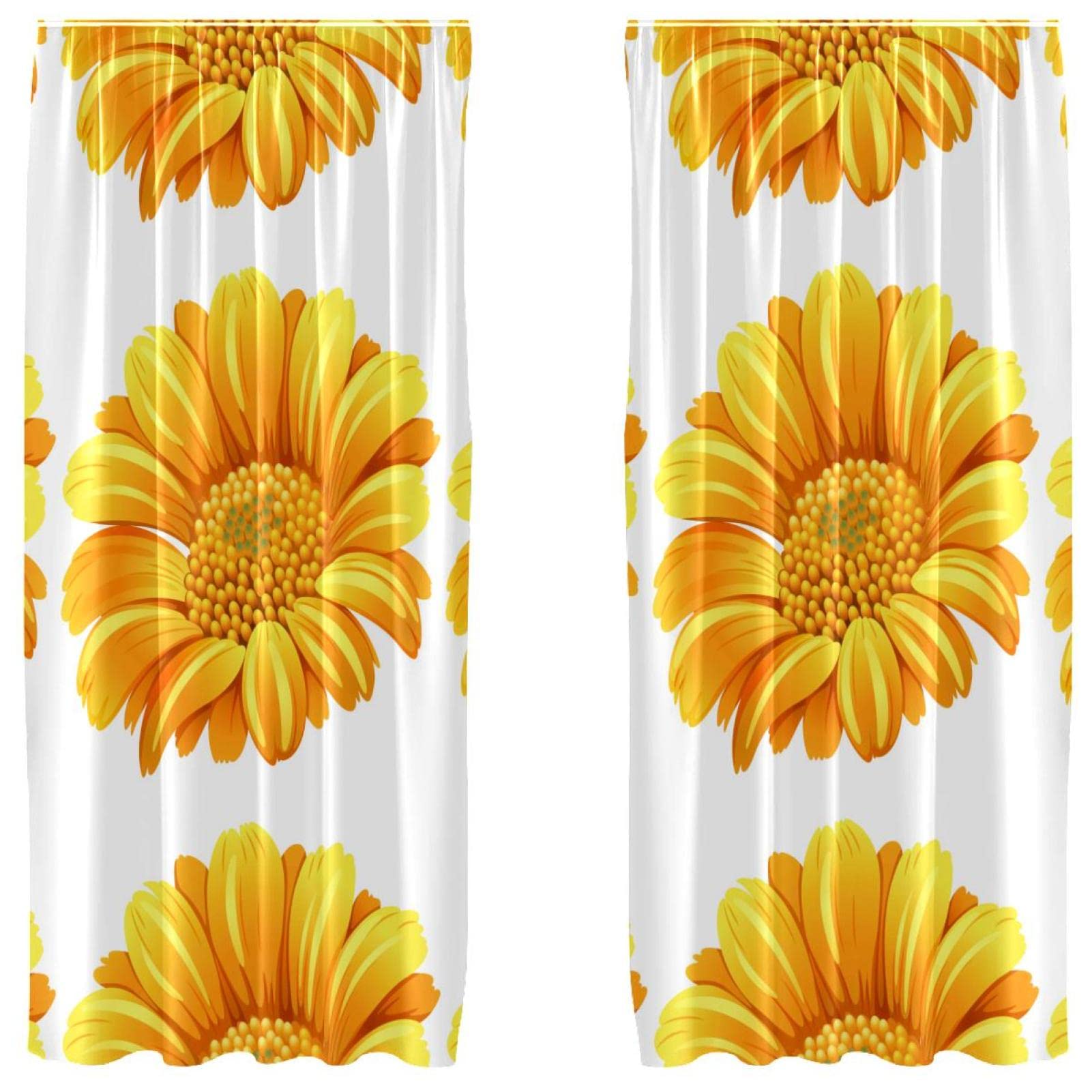 Rideaux de fenêtre pour illuminer une pièce sombre | Voilage jaune floral léger lot de 2