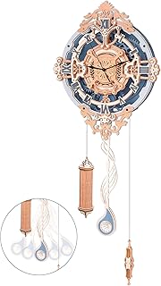 ROBOTIME Clock Wooden Puzzle, 3D Puzzle for Adults Wooden Metal Mechanical Model Clock Kits to Build, Hobbies Gift for Men Aesthetic DIY Decoration Wall Clock with Pendulum