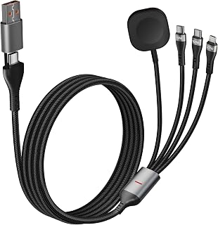 USB C Multi Charging Cable for Apple Watch Charger, 4-in-2 Multi Charging Cable 10ft with iWatch Charger, Dual USB-C (100W/10W) & Lightning Cord for iPhone 17-6, iPad, MacBook, iWatch Ultra/SE/Series