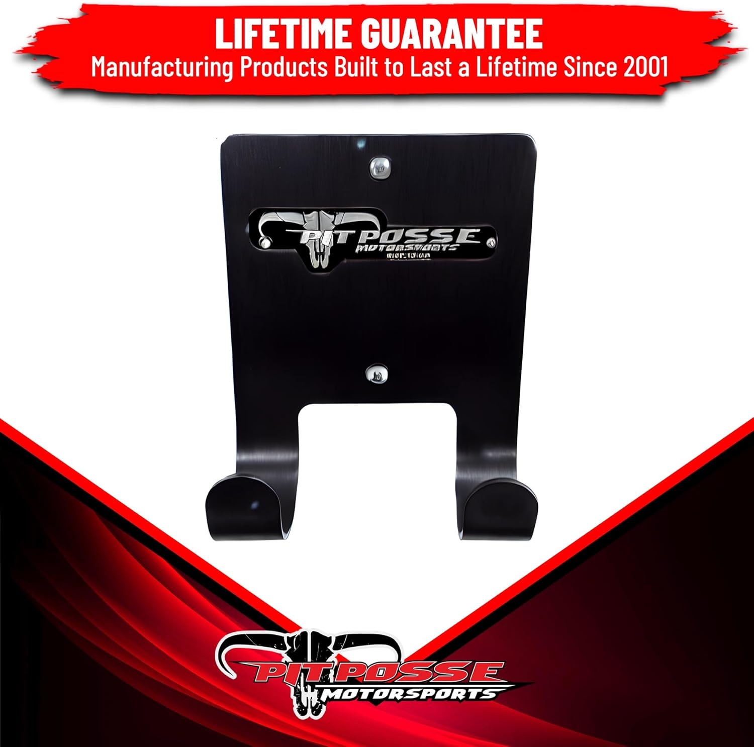 Pit Posse PP3187BK Aluminum Broom Holder Hanger for Trailer Garage Shop Storage - Made in USA - Whisk/Angle Brooms Wall Mount Utility Rack Caddy Cabinet Organizer for Enclosed Race Trailers (Black)