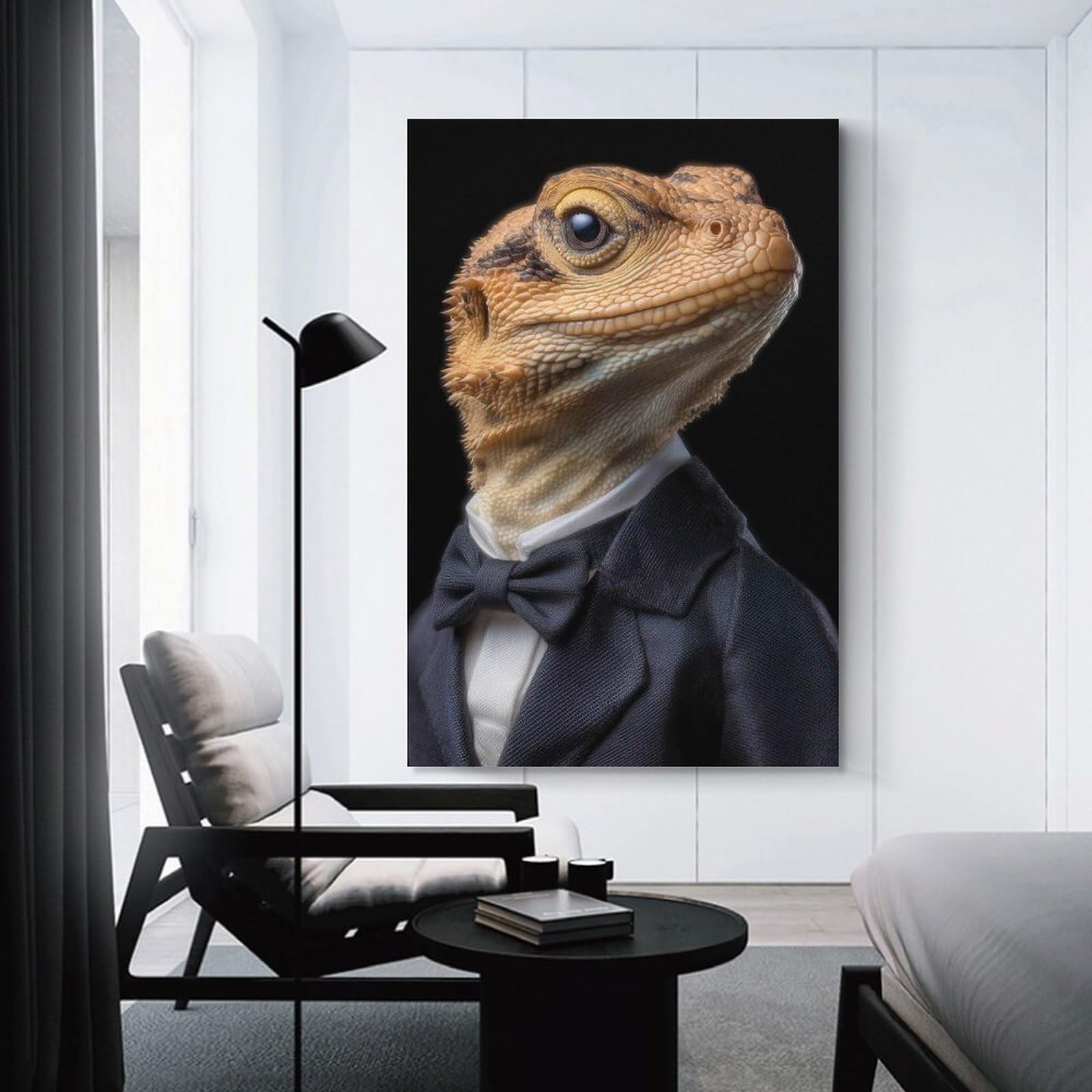 Junmoney Unframe-Style-14 Hanging Wall Art Bearded Dragon Tuxedo, 20X30inch(50X75cm), For Gallery Wall Layouts In Home Or Office, An Easy Match For Collected Prints