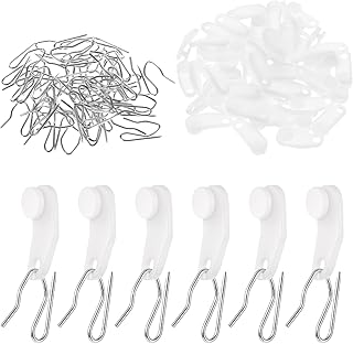 50 PCS Curtain Track Hooks, Curtain Hooks for Curtain Rod Traverse Rod Slides White Plastic Curtain Hooks Curtain Pin Hooks Slide Curtain Track for Curtain Rod Replacement Parts Curtains Traverse