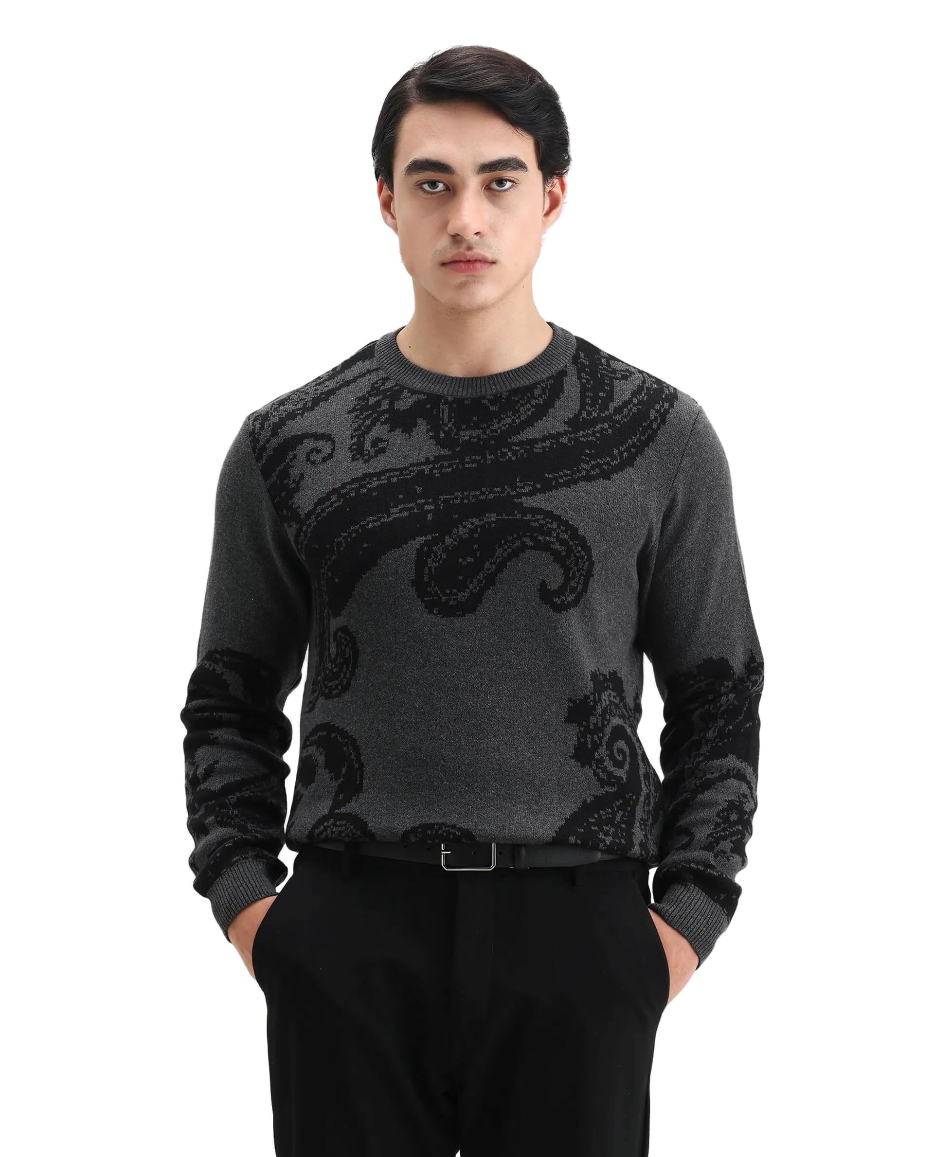 rare rabbit Men's Zuri Regular Fit Geometric Jacquard Cotton Crew Neck Sweater-picture-35