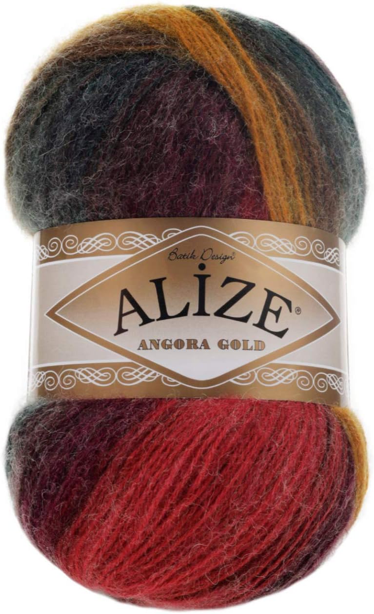 20% Wool 80% Acrylic Soft Yarn Alize Angora Gold Batik Thread Crochet Lace Hand Knitting Turkish Yarn Lot of 4skn 400gr 2408yds Color Gradient (3368)