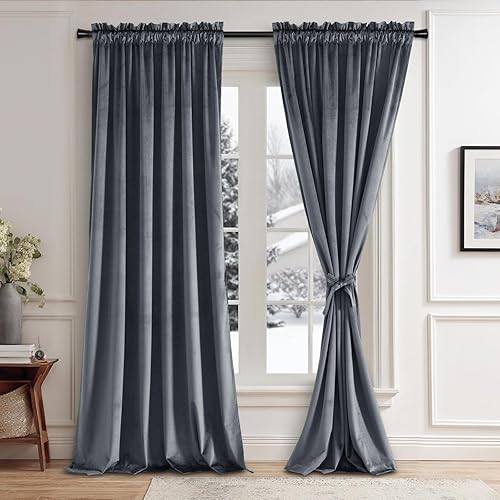 Miniatura 339 de Cortinas de terciopelo JIUZHEN, cortinas opacas suaves de terciopelo retro para dormitorio, cortinas elegantes con reducción de ruido y Rosa