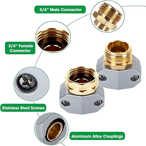 Miniatura 4 de BoArt Conector de reparación de manguera de jardín, 4 juegos, conectores macho y hembra de aleación de aluminio, abrazaderas de zinc para manguera