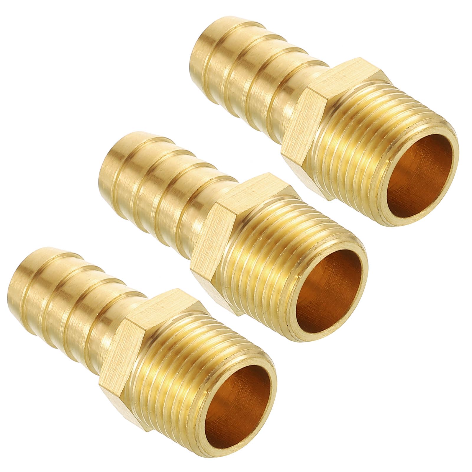 Kozelo Pack of 3 Brass Hose Barb Fittings Adapter Connector 1/2"(15mm) Hose Barb to 3/8"(10mm) NPT Male Fittings for Home Machines, Massage Bathtubs, and Irrigation Systems — image 1