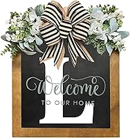 Vista 17 de Letrero de bienvenida personalizado de apellido de 16 pulgadas, coronas de puerta para puerta delantera exterior, corona de primavera