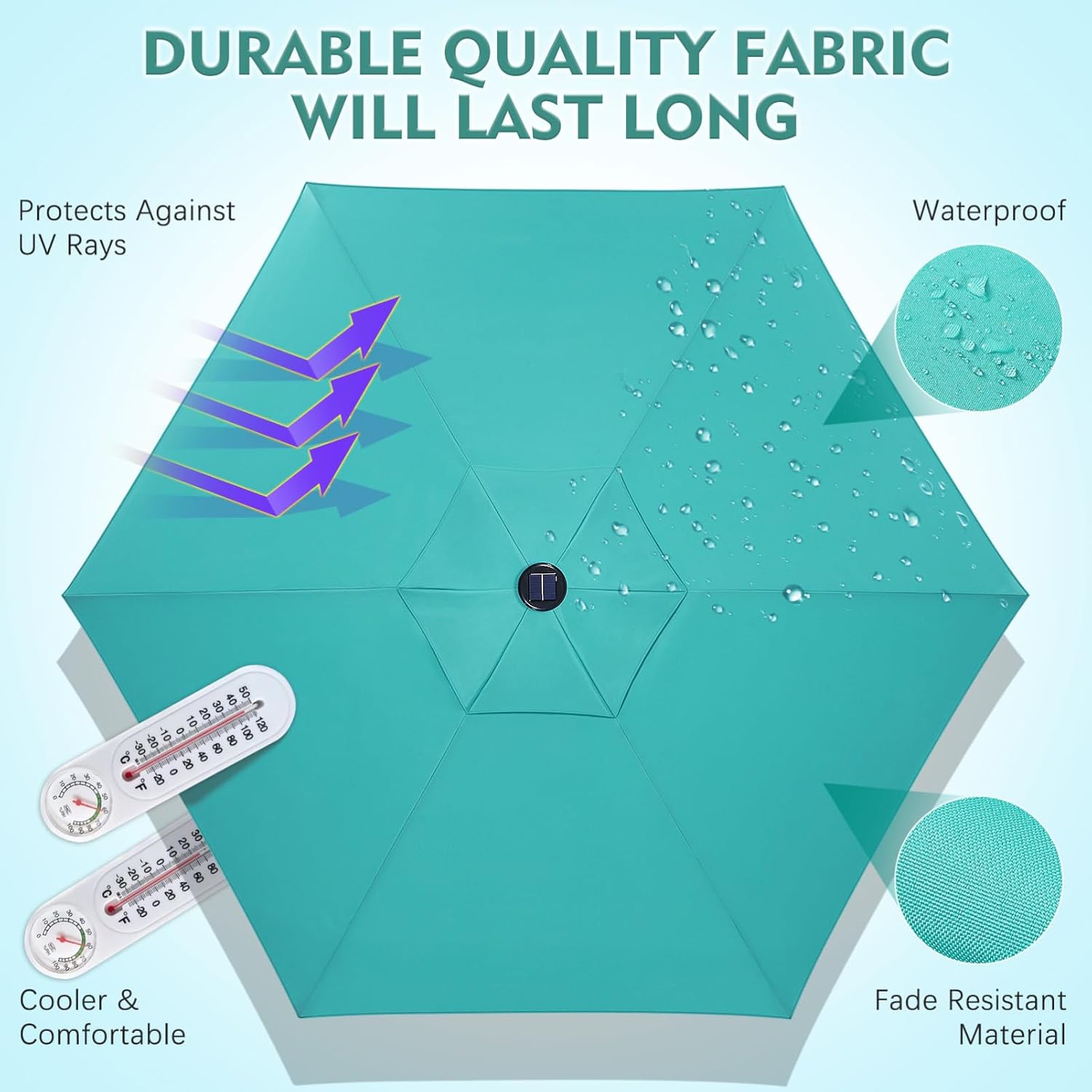 Sosoport 9ft Patio Umbrella with LED Light Leisure Umbrella Crank Adjustable Umbrellas Canopy for Cafe Garden Deck Backyard Pool