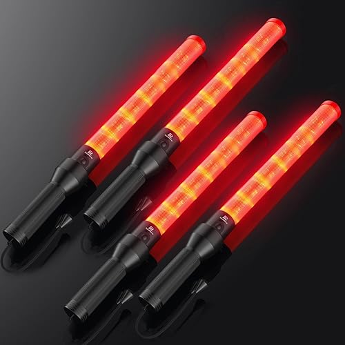 Varita de tráfico de 21 pulgadas, paquete de 4 luces de control de tráfico aéreo con 2 modos intermitentes, varitas de señal de seguridad rojas para