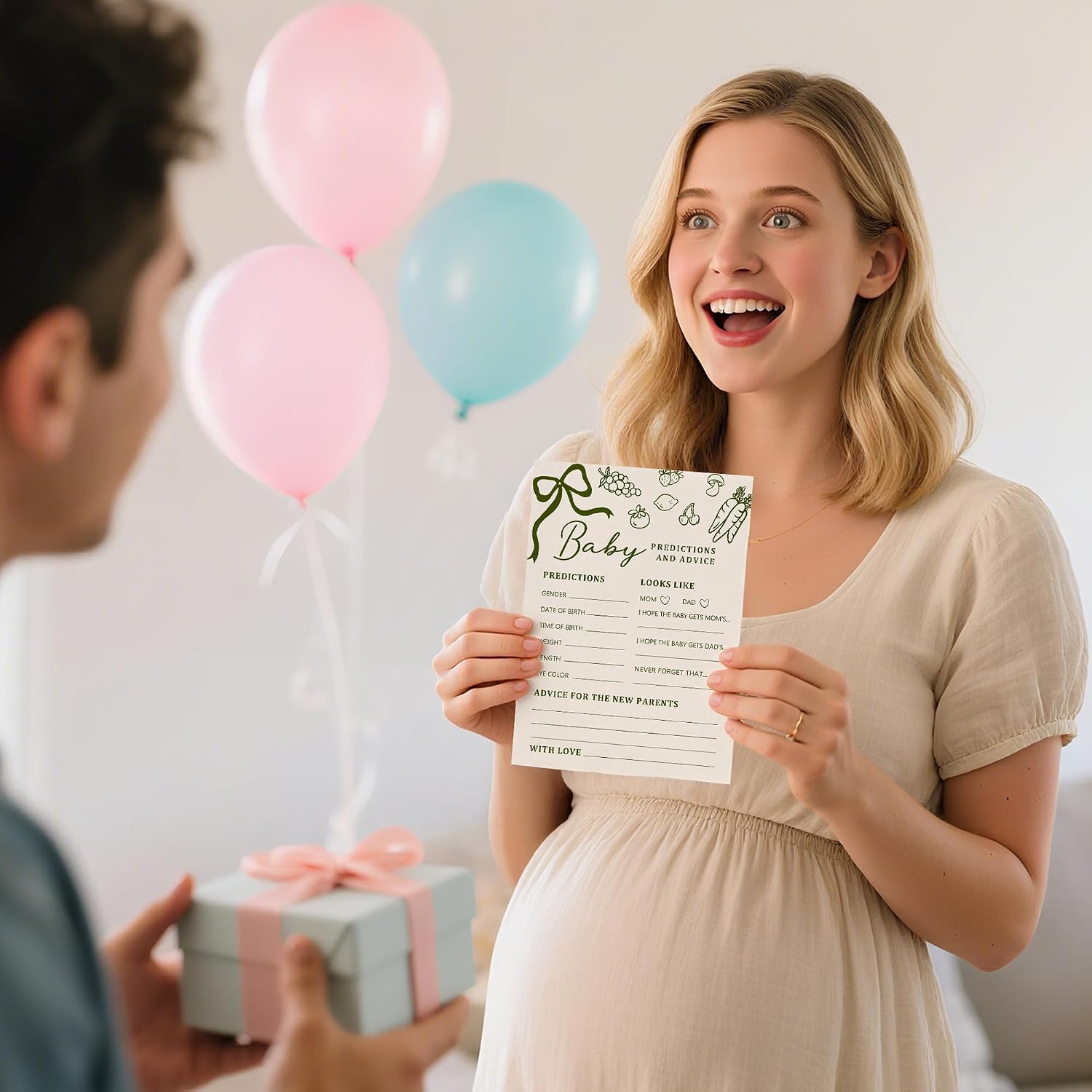 Baby Predictions Cards for Baby Shower Game, Advice and Wishes Game Card for New Parents, 25 PCS Farmers Market Locally Grown Themed Party Decorations Gender Neutral Party Games-D05