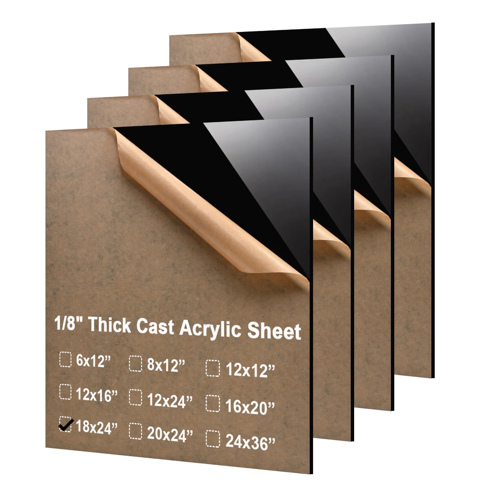 KINLINK 18x24 Plexiglass Sheets 1/8 inch Thick - 3mm Black Cast Acrylic Sheet, Plastic Board Polycarbonate Sheet for DIY Project, Craft, Table Top,