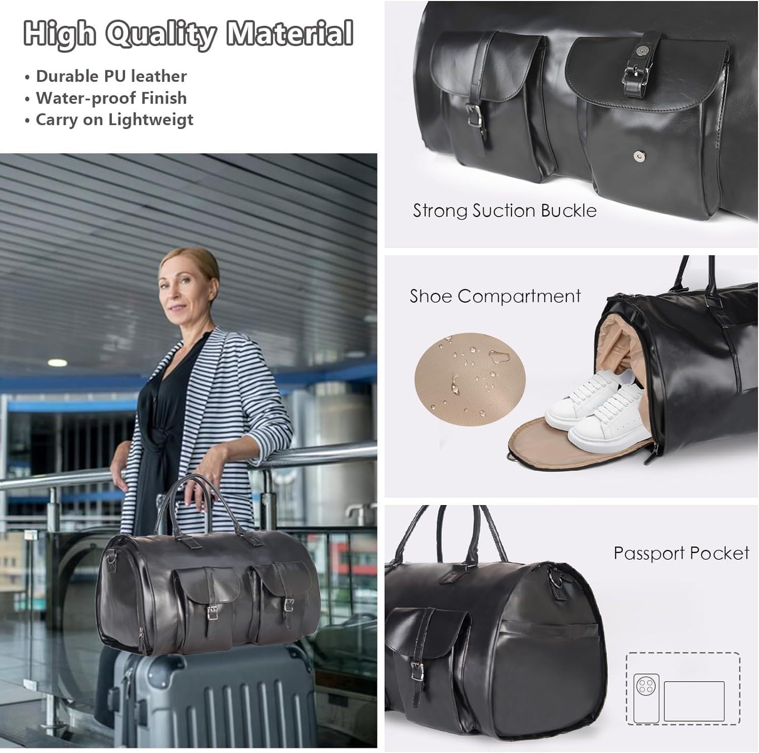 Garment Bag for Travel Unisex 2 en 1,Bolsa de Traje,Bolsa de Ropa Convertible,Bolsa de Viaje Plegable,Impermeable,Portatrajes hombre viaje y mujer,para Viajes,escapadas,Viajes de Negocios (Black)