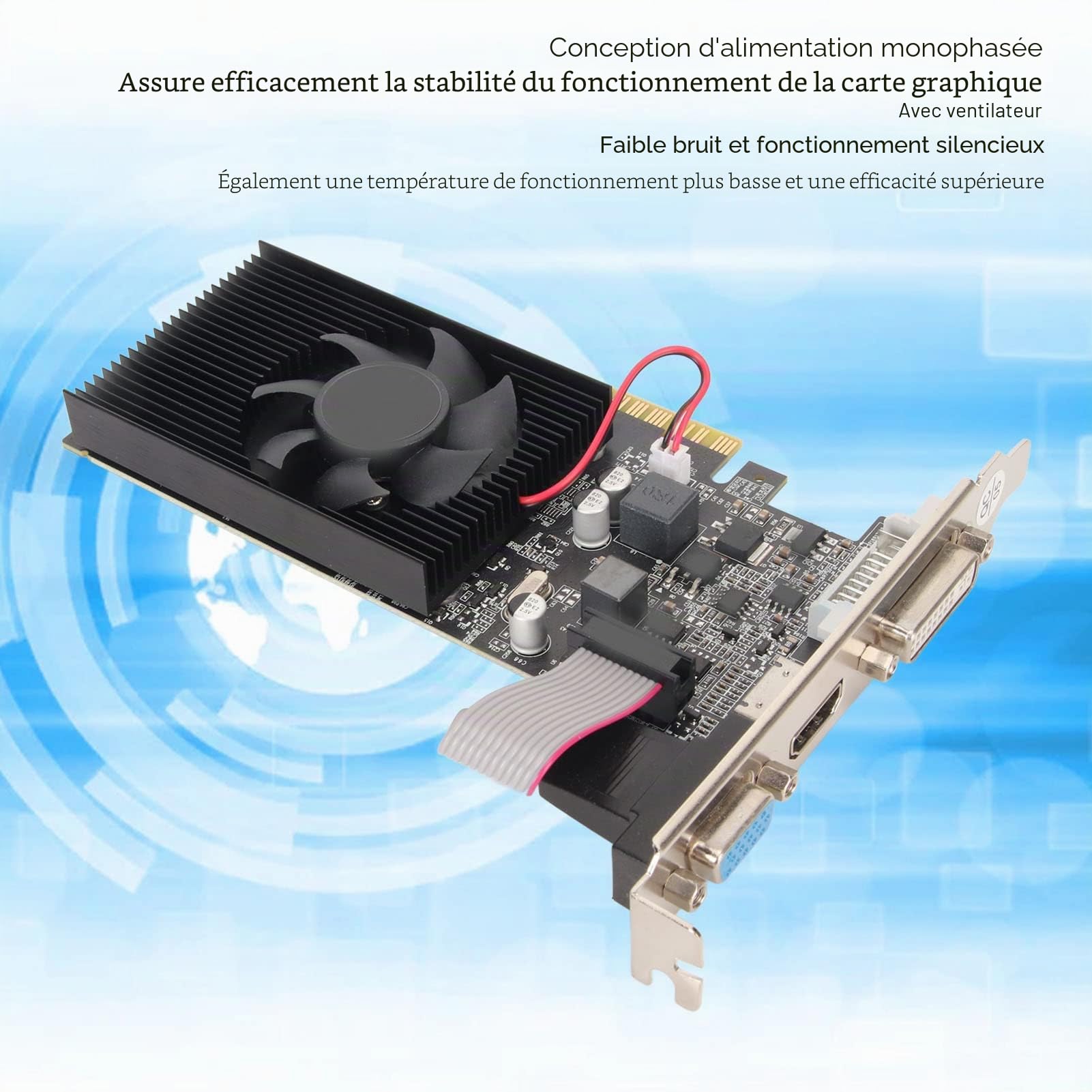 Carte Graphique de Jeu, Carte Graphique GT210 1G DDR3 64 Bits PCI Express 2.0 X 16, Carte Graphique Vidéo avec Ports HDMI DVI VGA, Prend en Charge Direct X 10.1, Ventilateur de