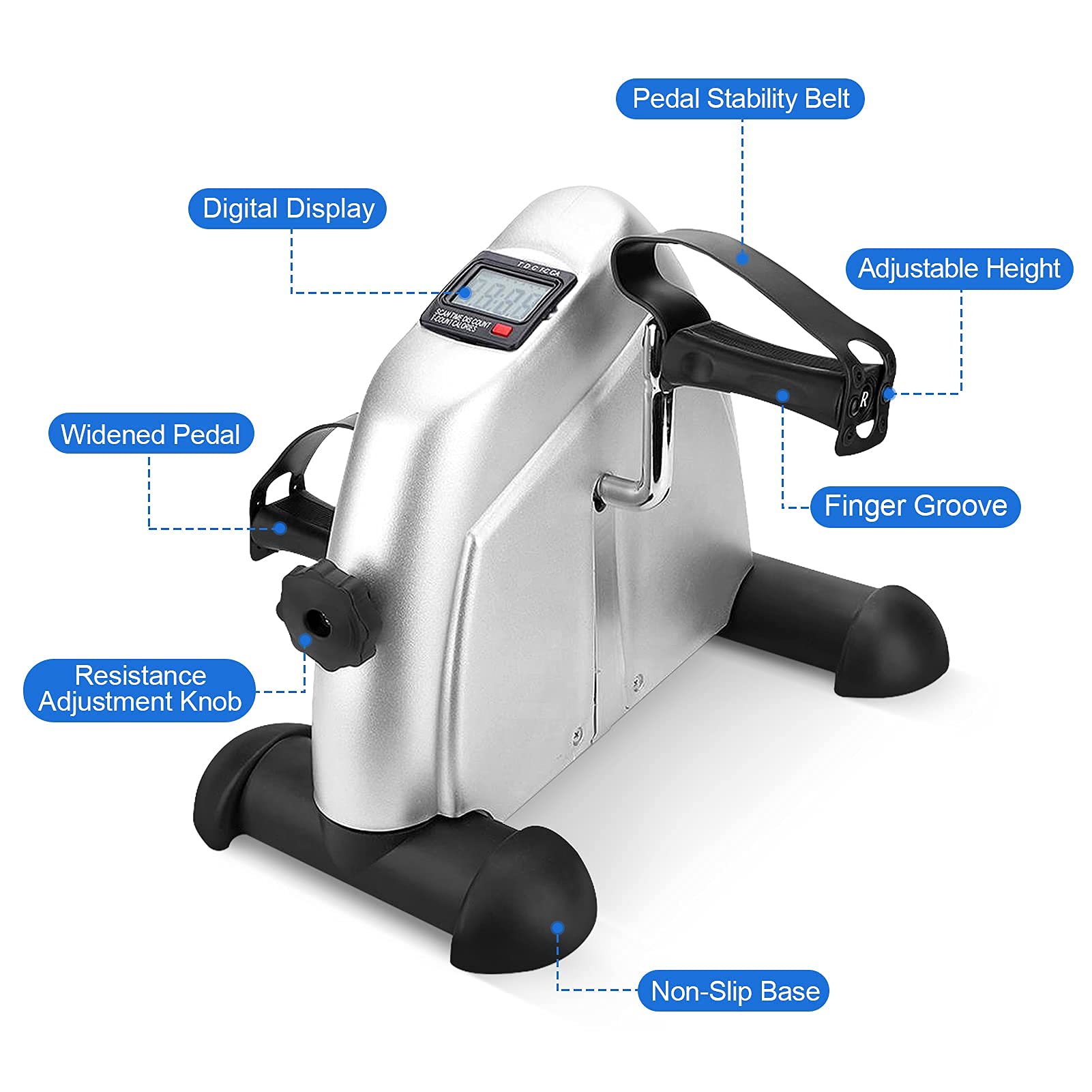 Glit Mini-fiets, opvouwbaar, hometrainer voor het herstel van armen en benen, oefeningen met lcd-display, verstelbare weerstand, ideaal voor ouderen (zilver), 37 x 50 x 23,5 cm