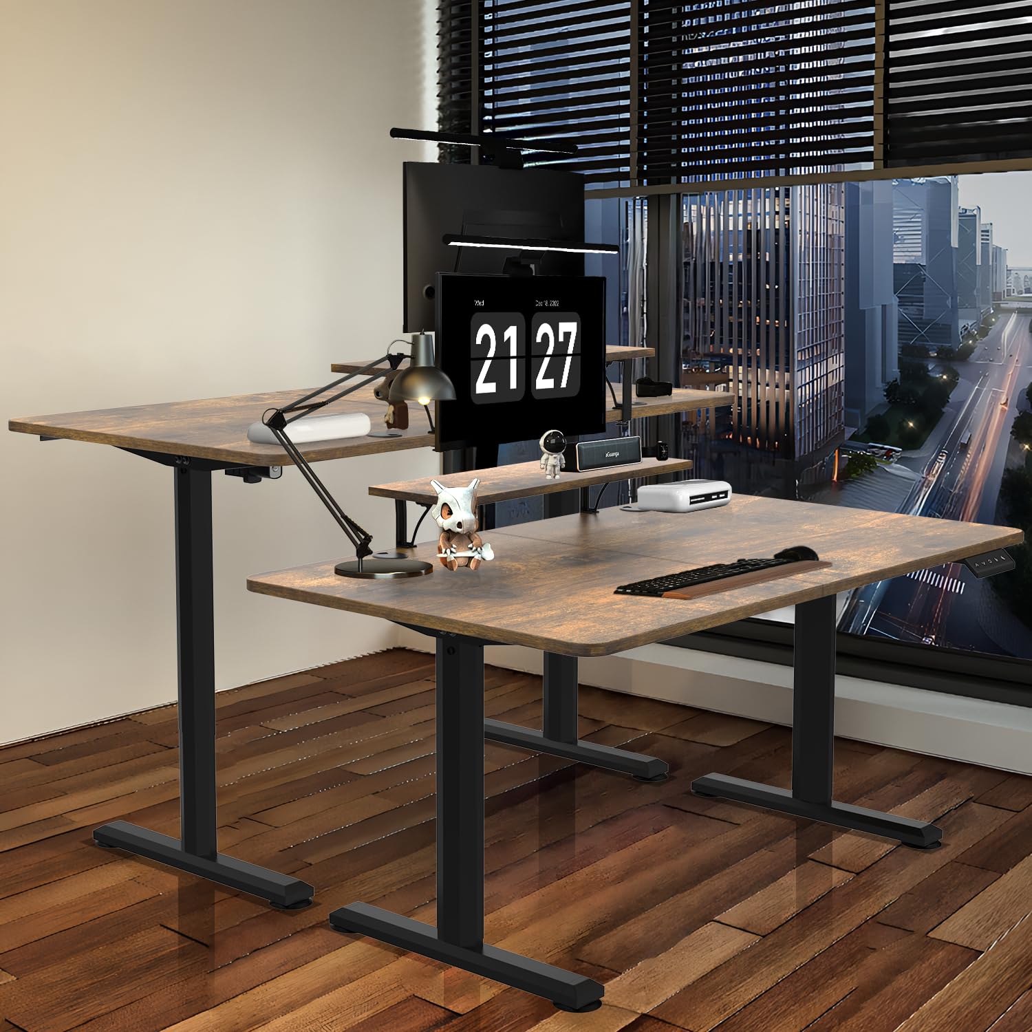 Devoko 160 x 70 cm Scrivania Regolabile in Altezza Elettrica con Supporto per Monitor, Scrivania Elettrica Regolabile con 2 Altezze di Memoria Tavolo regolabile in altezza (160x70cm,Marrone Vintage)
