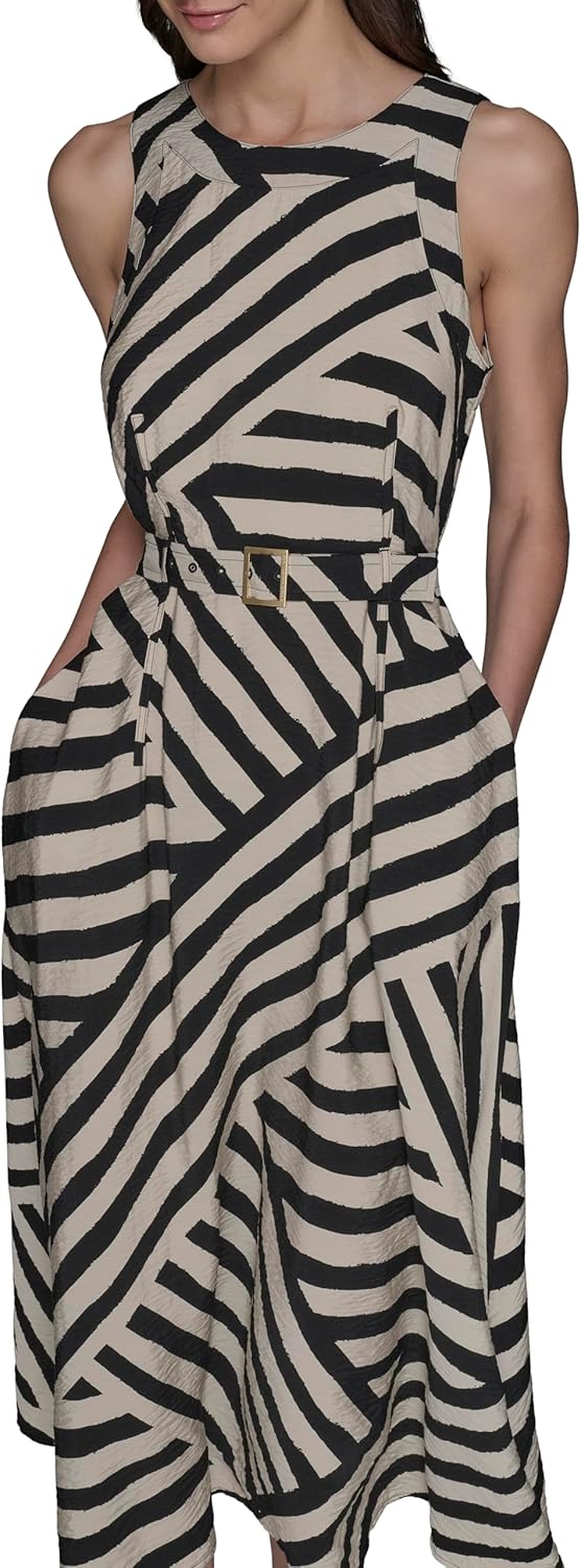 Karl Lagerfeld Womens Lined Belted Sleeveless Midi Dress - Image 2