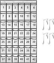 42 Pockets Numbered Classroom Pocket Chart for Cell Phones, Hanging Pocket Chart Storage for Classroom Phone Calculator Holder with 4 Hooks and 42 Clear Numbers Printing (White-42pockets)