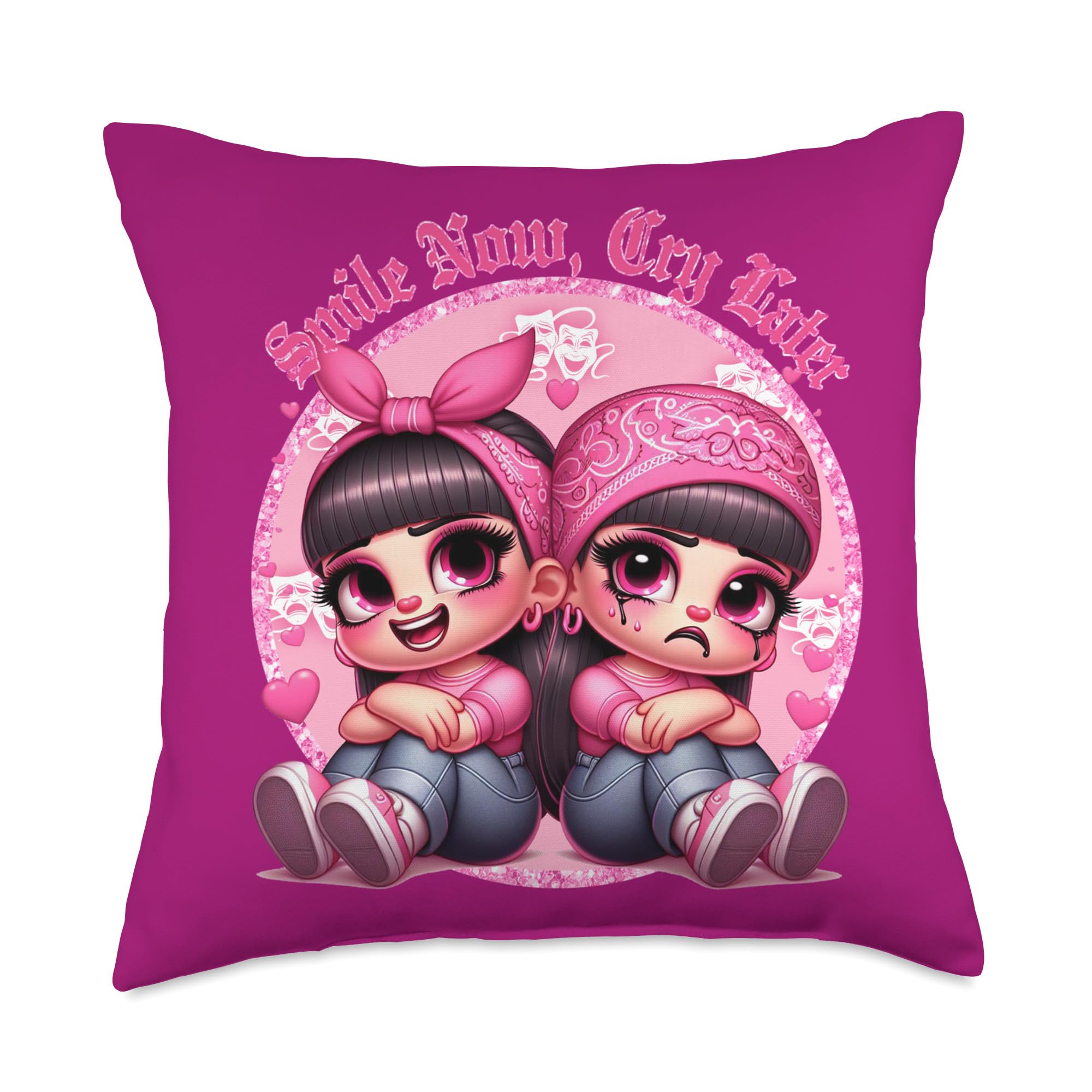 smile now cry later chicana Style Design Graphics Throw Pillow