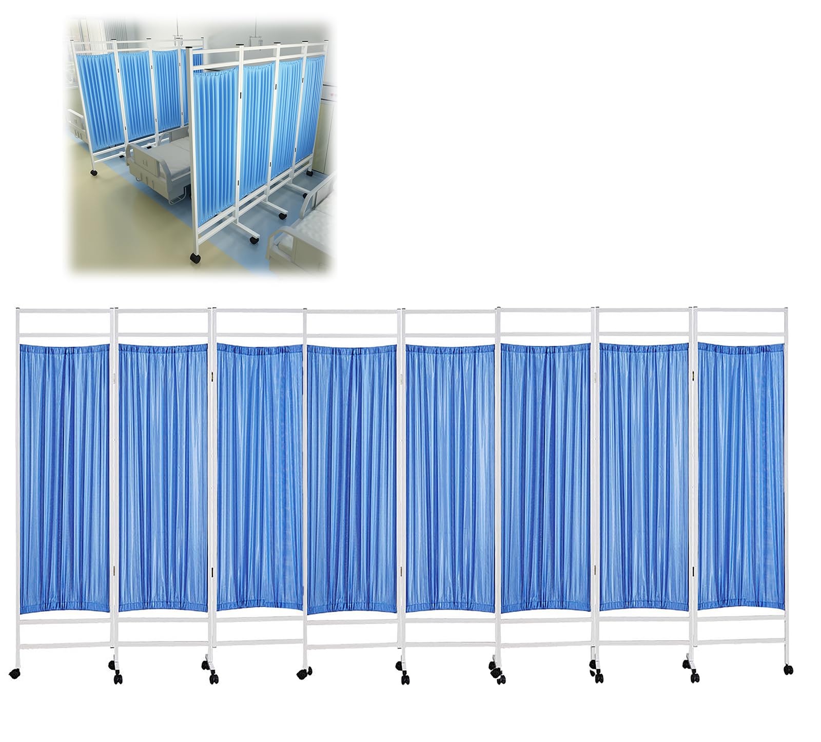 Medical Screen,Medical Privacy Screen Curtain,Partition Foldable with Universal Wheel,Waterproof Fabric,Suitable for Emergency Room, Ward, ICU Monitoring Room Divider,8 Doors